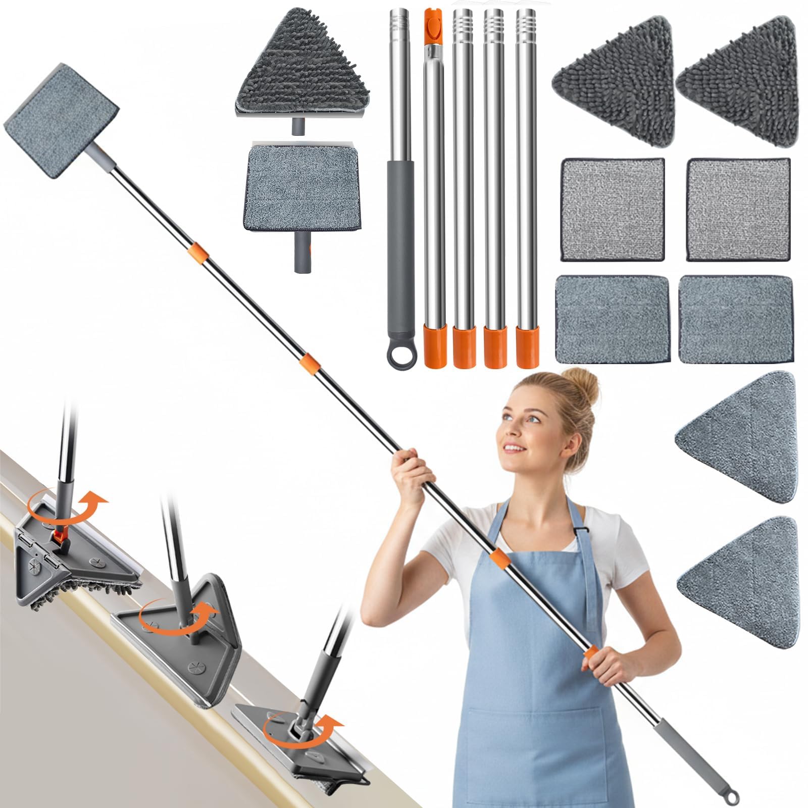 198cm Lavavetri con Manico Telescopico, Estensibile Pulisci Vetri Finestre Professionale con Tergivetro in Silicone Kit per Pulizia delle Finestre per Pareti, Vetro, Specchi, Bagno, Doccia