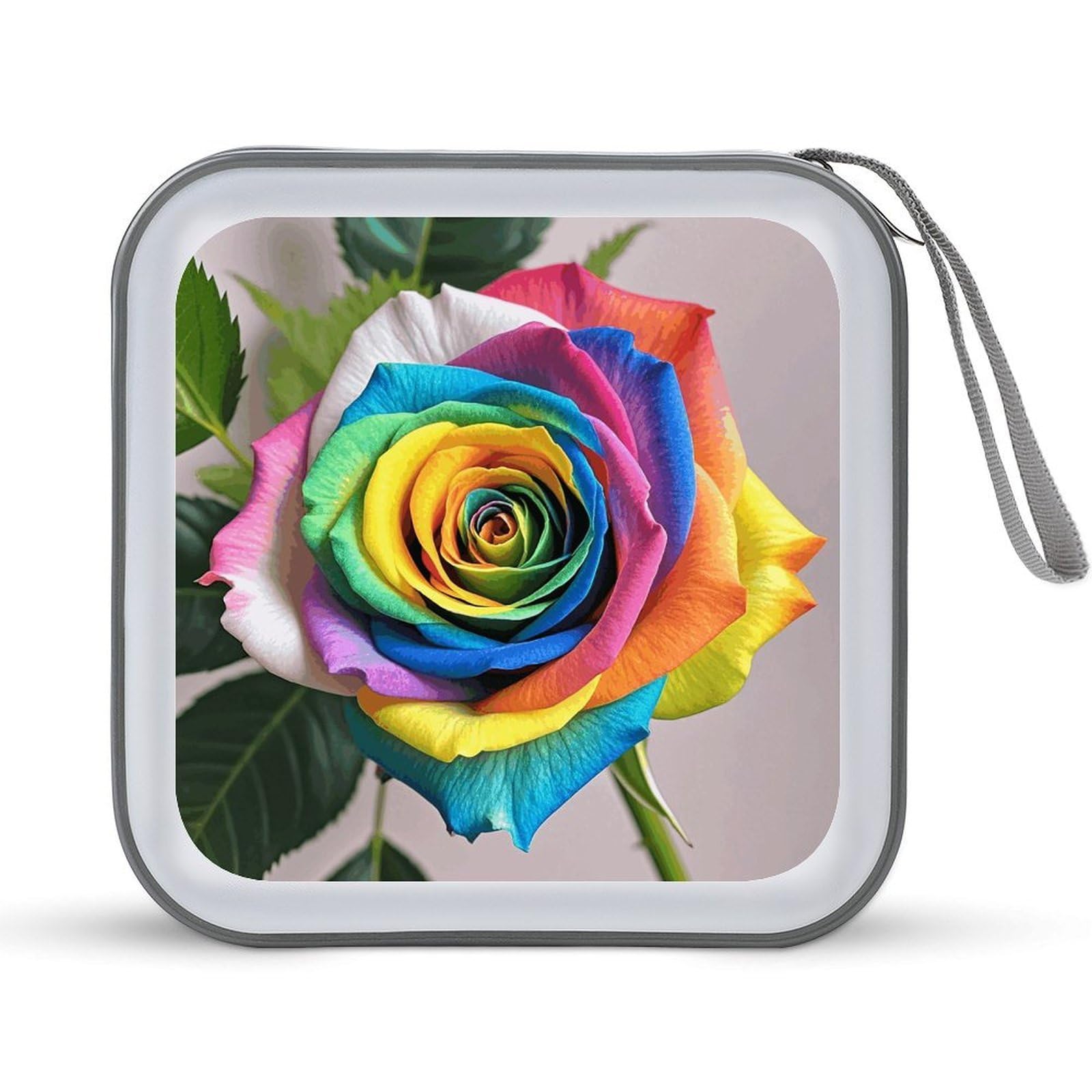 FekiLoot Rainbow Rose CD Case Portable DVD Case Holder Large Storage Disc Wallet Bag 40 Capacity Hard Plastic Disc Cases Storage Binder DVD Case Wallet for Car Home Travel