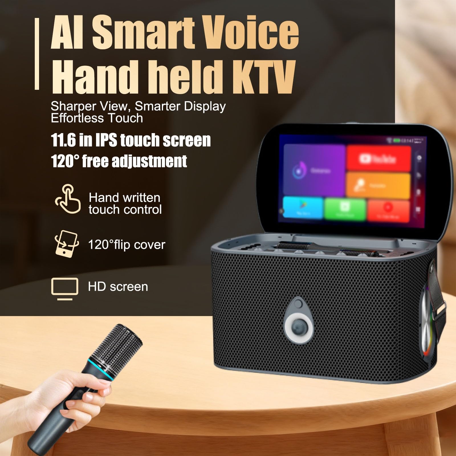 Karaoke Portátil De Karaoke En Casa con Pantalla Táctil, Visualización De Letras, Micrófonos Inalámbricos Recargables, Autotune EQ, Altavoz Potente para Fiestas