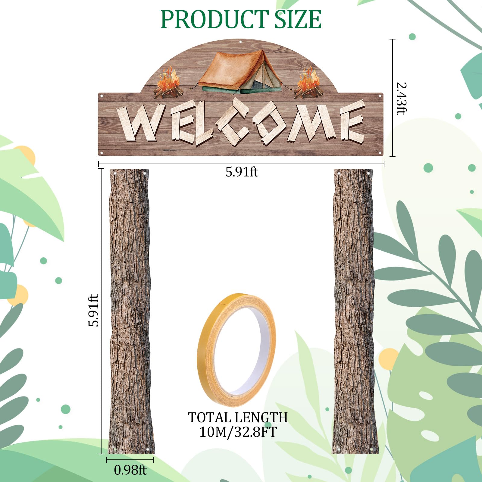 Peryiter 3 carteles de bienvenida para fiestas temáticas de campamento con 1 cinta de doble cara para campamento de verano, cumpleaños, Hawaii, baby shower, decoración de actividades para interiores y