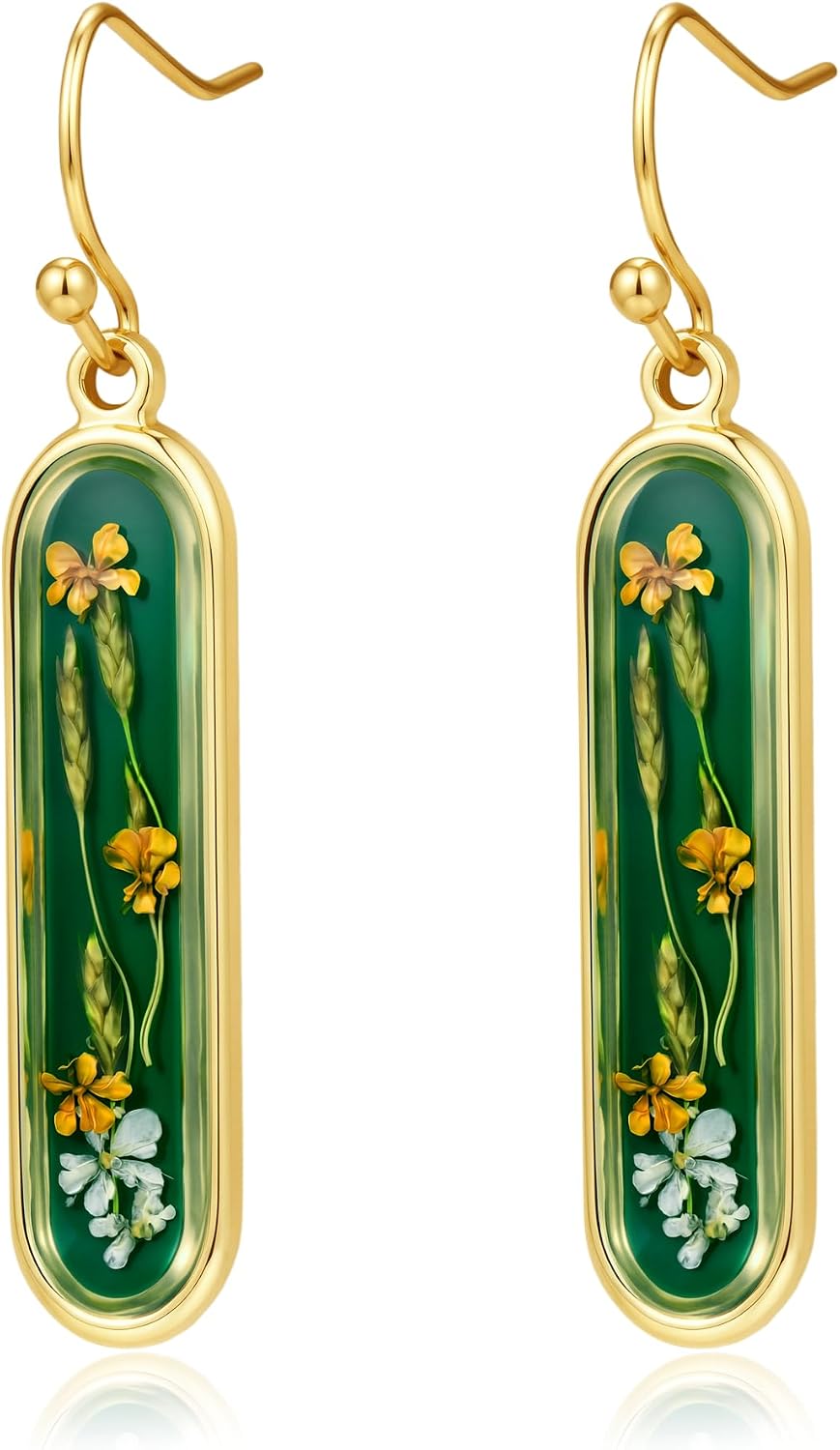 AUNTESIGN Forget-Me-Not and Queen Anne's Lace Pressed Wildflower Earrings | Pressed Flower Jewelry | Handmade Drop and Dangle Earrings | Mother's Day | Gift for Woman