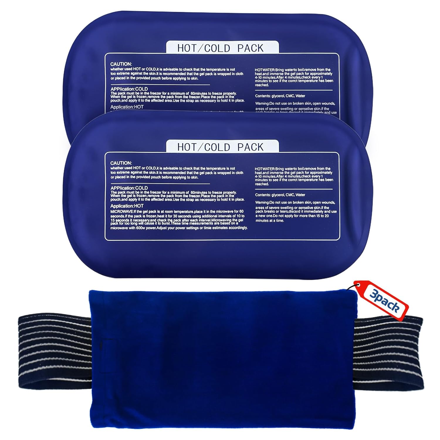 Ice Packs for Injuries Reusable 3-Piece Set Hot and Cold Ice Packs for Knee Reusable Gel Wraps Support