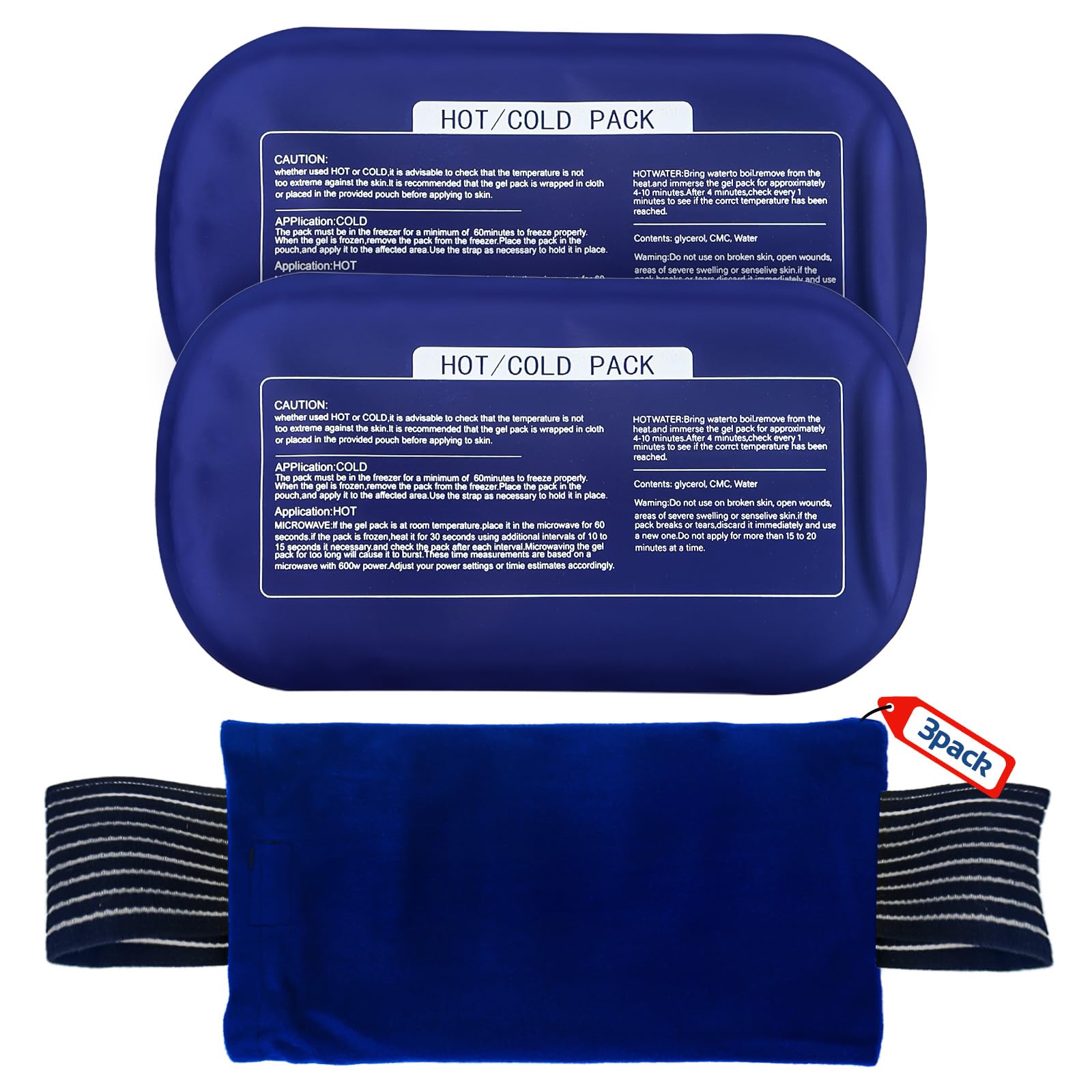 Ice Packs for Injuries Reusable 3-Piece Set Hot and Cold Ice Packs for Knee Reusable Gel Wraps Support