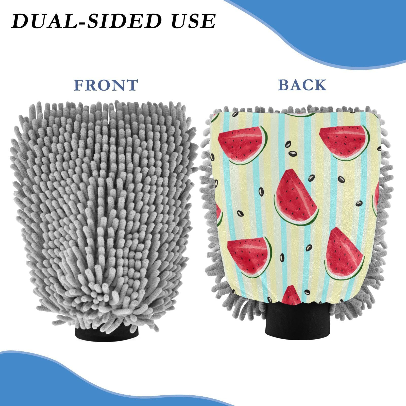 STAYTOP Watermelon Car Wash Mitt Microfiber, 2Pcs Scratch Free Lint-Free, Premium Chenille Microfiber Mitt Car Wash Brush-M