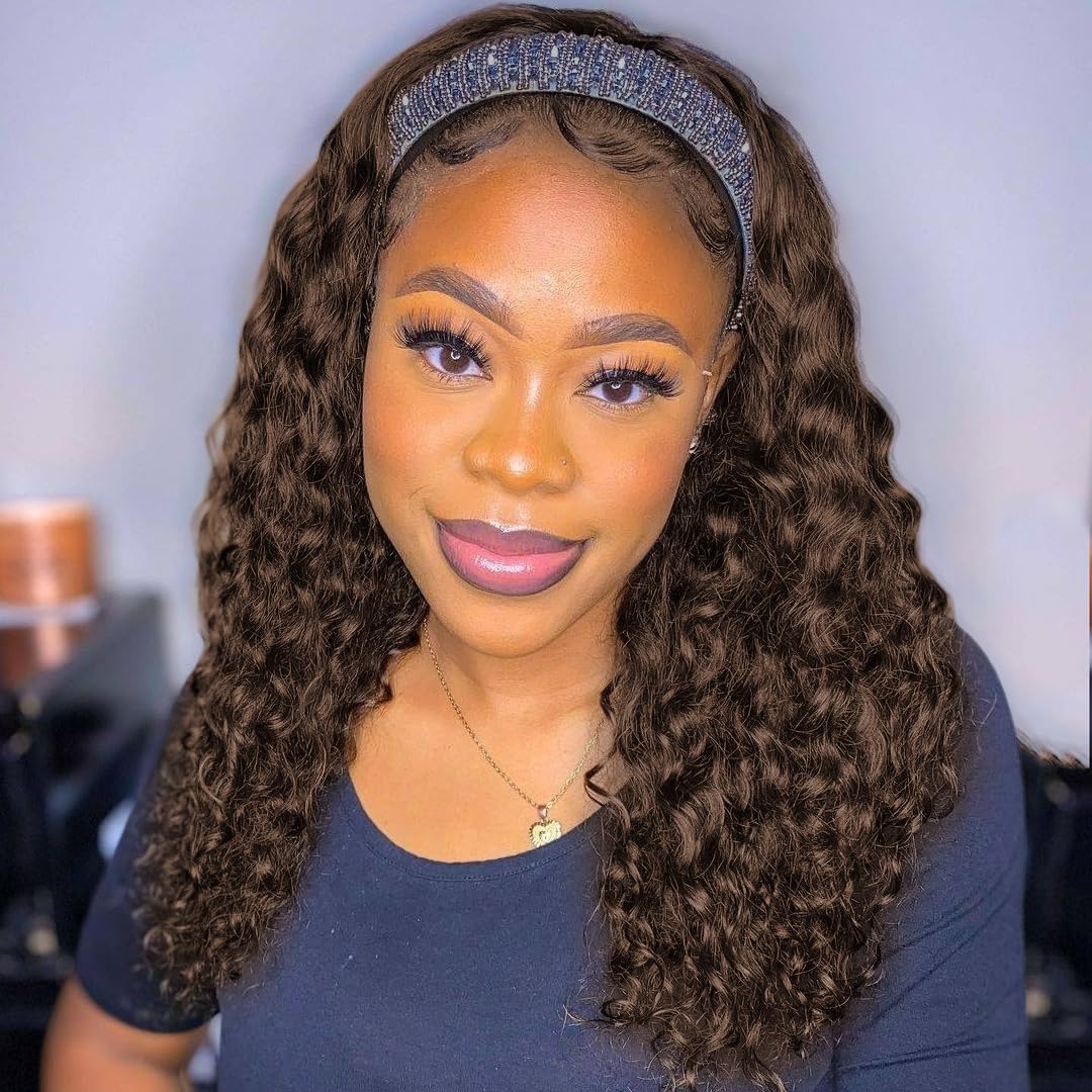 Perruque Curly Tête Bandeau Chocolat Cuivré - Synthétique, Taille Large, Référence Ana 6h30