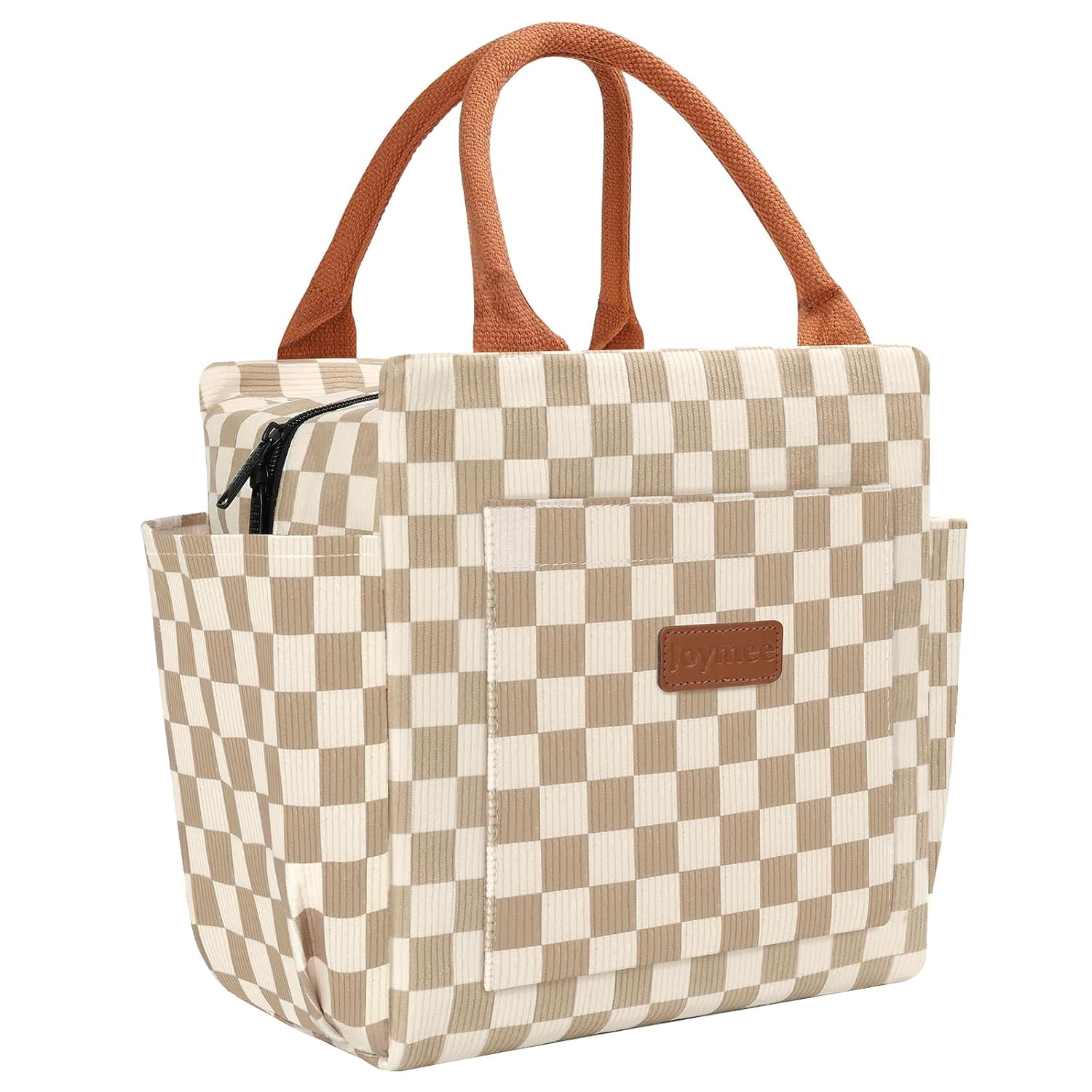 Joymee Lunch Bag Women Insulated Lunch Box Corduroy Checker Reusable Leakproof Large Capacity Lunch Tote Bag for Women