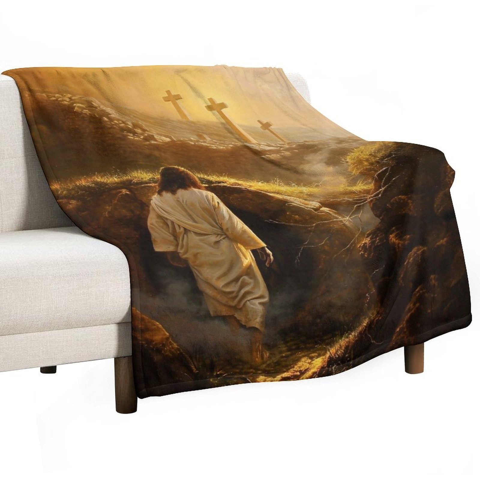 YHGSREUOH Jesus Leaving The Tomb 01 Flannel Blankets Fleece Soft Throw Lightweight Plush Gifts for Couch, Bed, Cozy Sofa Plush, Chair, Lovers 100x130cm(40x50in)
