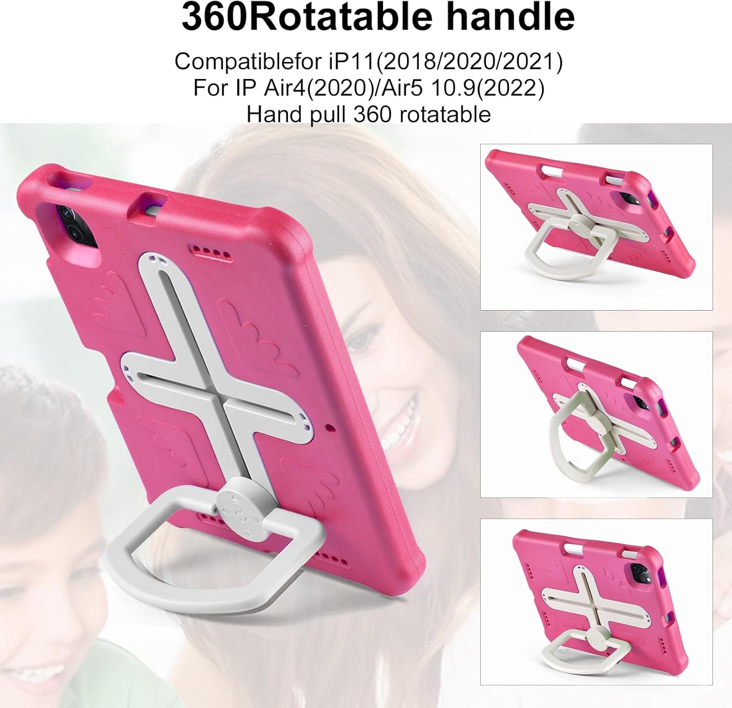Tablet PC Bags Cases Sleeves Tablet Case Compatible with iPad Pro 11-Inch, 2022/2021/2020/2018, Heavy Duty Rugged Case with 360 Rotatable Kickstand/Hand & Shoulder Strap Cover(Pink)