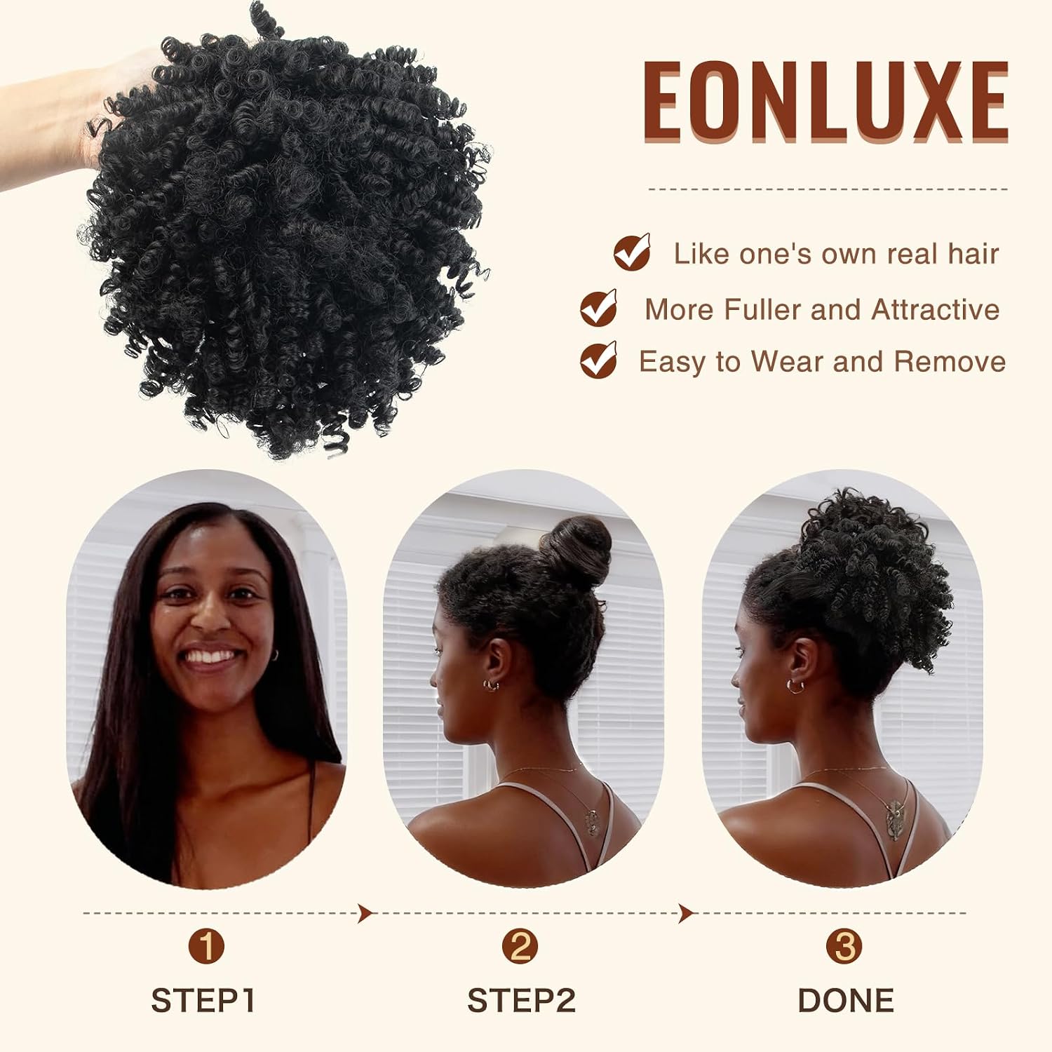 10 Inch Drawstring Ponytail Afro Puff Extension for Black Women, Black Premium Short Synthetic Afro Puff Ponytail for Natural Hair, Clip On Kinky Drawstring Curly Ponytai l Bun