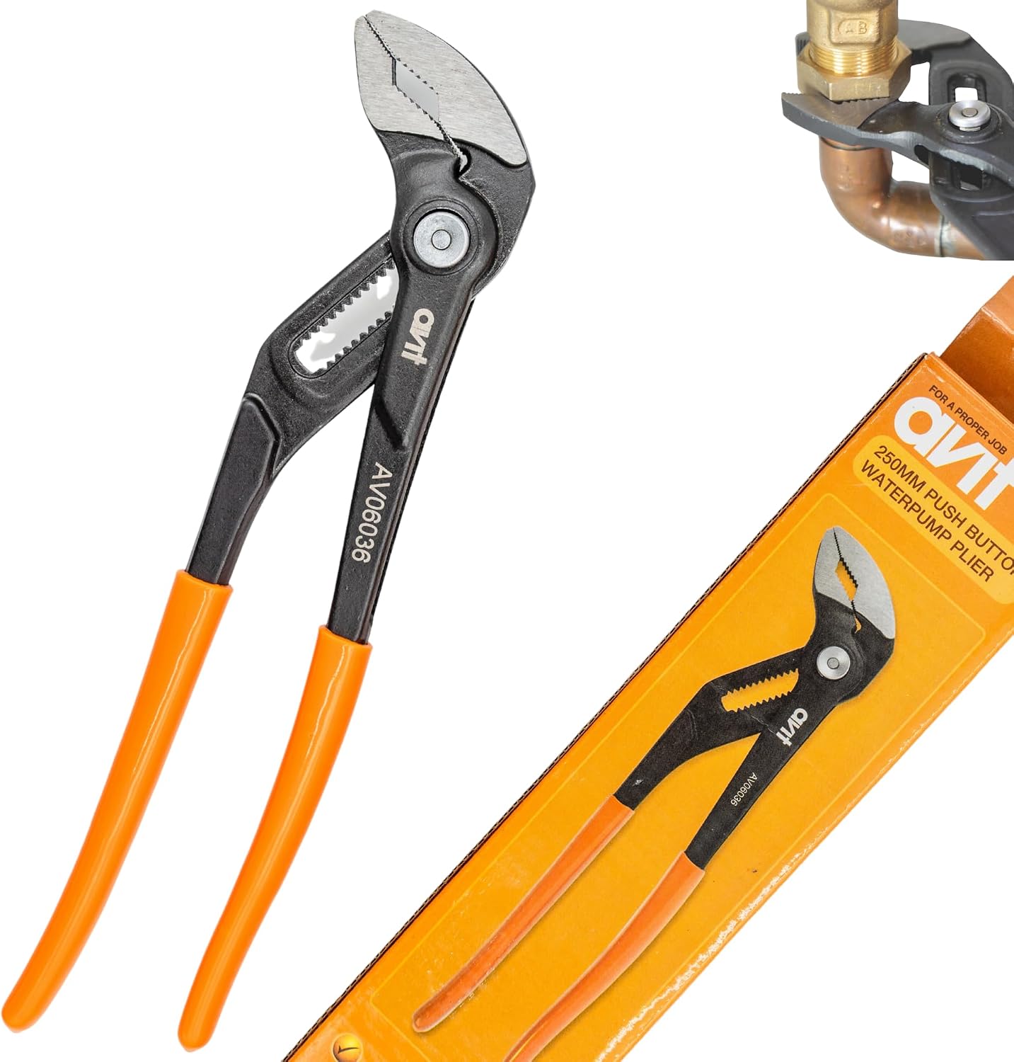Avit Push-Button Precision Waterpump Pliers 175mm, Fast Adjusting Heavy Duty Tongue and Groove Joint, Plumbing Water Pump Pipe Wrench, Clamp Grips, AV06035