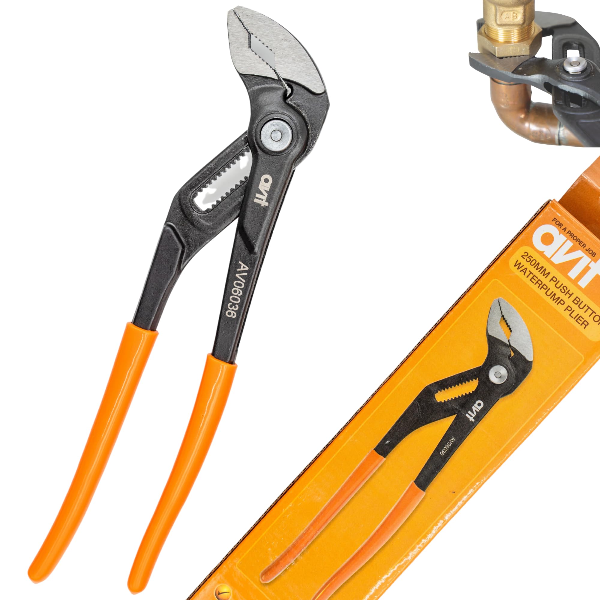 Avit Push-Button Precision Waterpump Pliers 250mm, Fast Adjusting Heavy Duty Tongue and Groove Joint