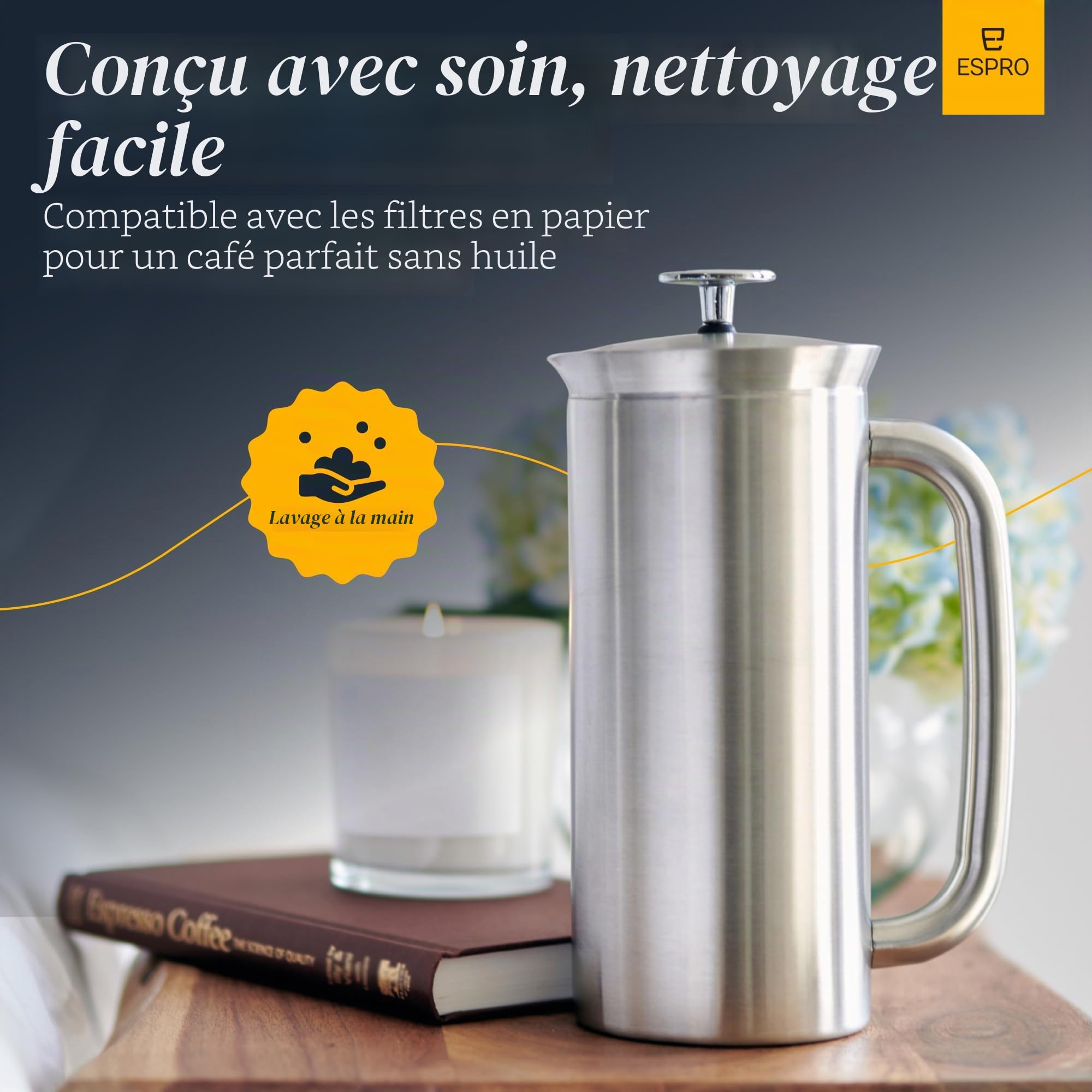 ESPRO® French Press P7, Acier Inoxydable brossé, Acier Inoxydable, 1 l