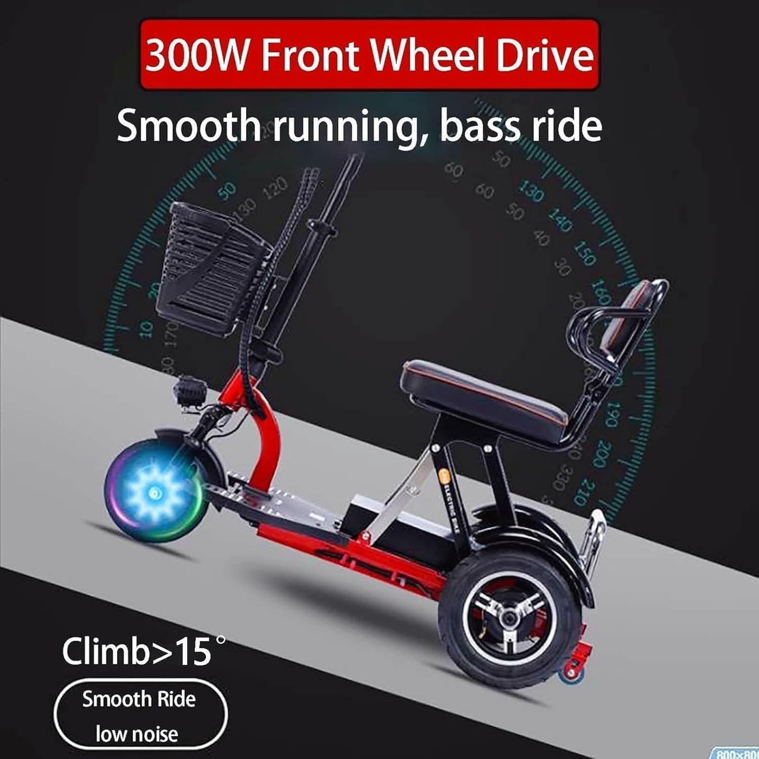 Scooter De Movilidad Eléctrico para Personas Mayores Scooters De Movilidad Plegables Triciclo Eléctrico Scooter De 3 Ruedas con Cargador y Cesta