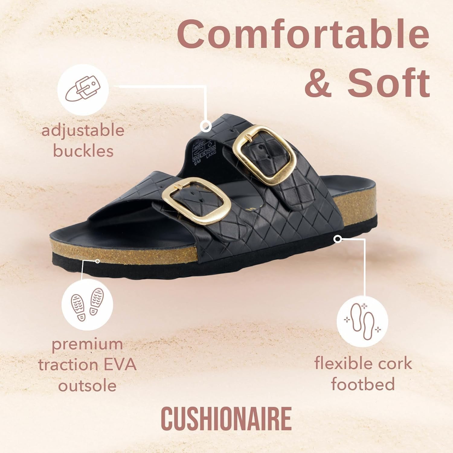 CUSHIONAIRE Lang Slip On Cork Footbed Womens Sandals – Comfortable Slides with Adjustable Buckle Flat Sandals for Women - Image 4