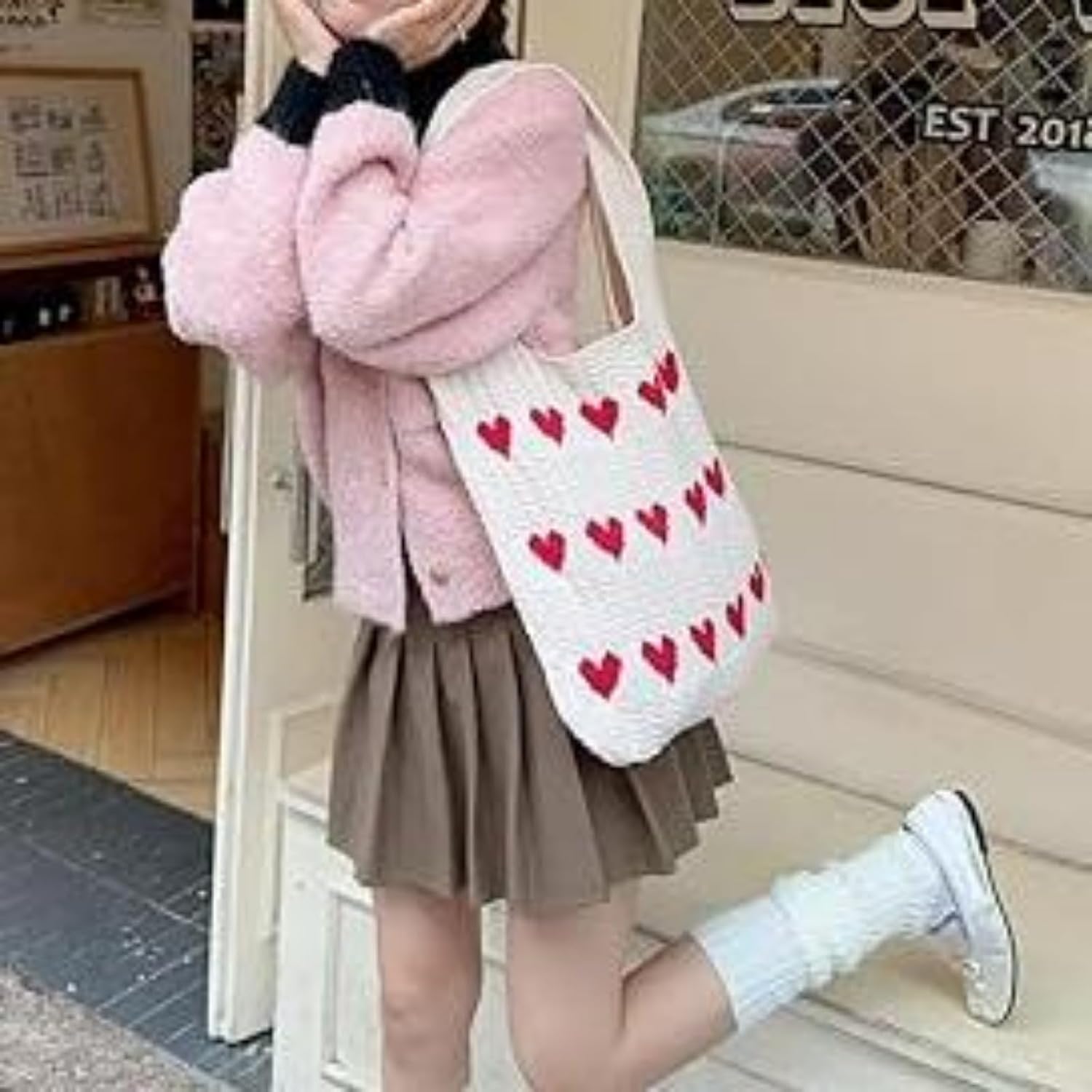 Women's Crochet Tote Bags Boho Tote Bags Heart-shaped Beach Handbags Knit Vacation Aesthetic Casual Love Hobo Bags - Image 5