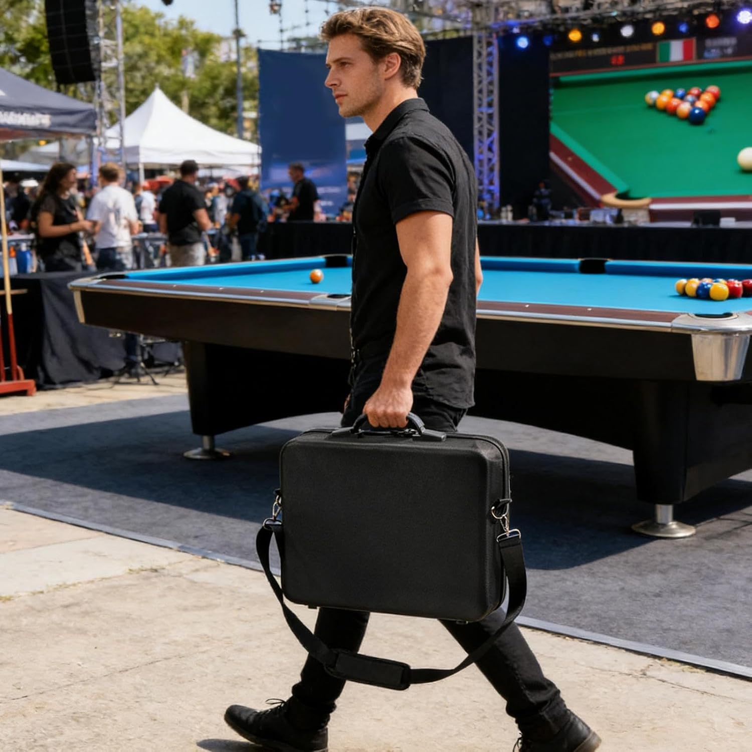 Pool Ball Holder – Large EVA Bag with Shoulder Strap | Padded Billiard Carrying Case | Portable Organizer for Home Clubs Travel | Sports Recreation Training Storage for Men Women Enthusiasts