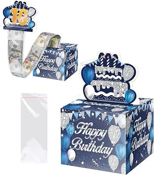 Birthday Money Gift Box with Numbers 0-9 DIY Stickers for Any Age, Surprise Boxes for Cash Gift with Pull Out for Kids and Adults