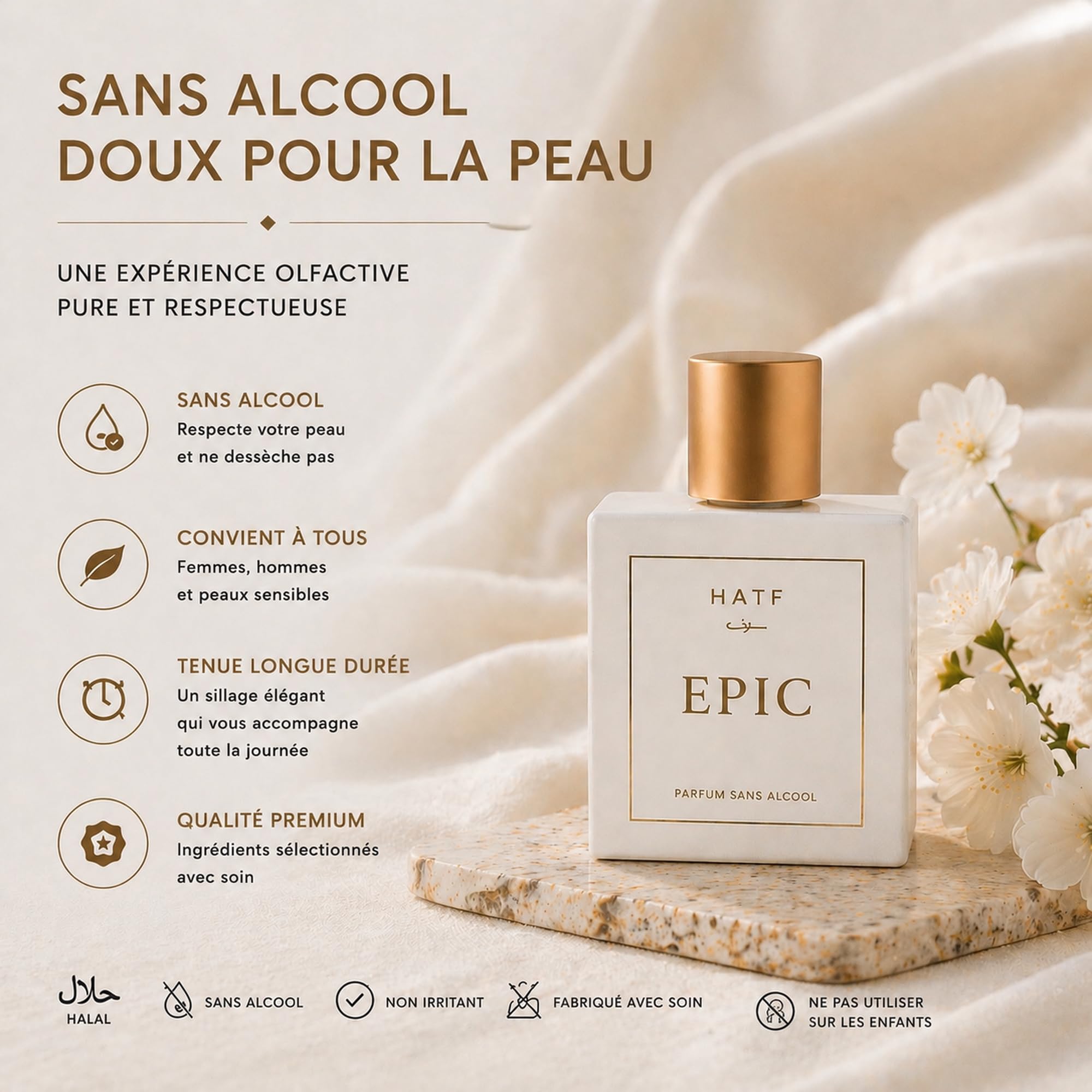 Epic - Bezalkoholowe perfumy z piżmem - luksusowe, etyczne, halal, wyprodukowane we Francji - Mężczyźni i kobiety 100ml