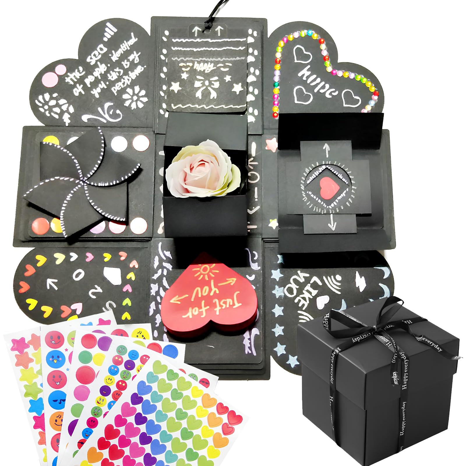 Cosswe Explosion Box, Surprise Box DIY Photo Album Scrapbook Folding Gift Box Handmade Commemorative Album for Birthday Valentine's Day Wedding Memory (4 sides)