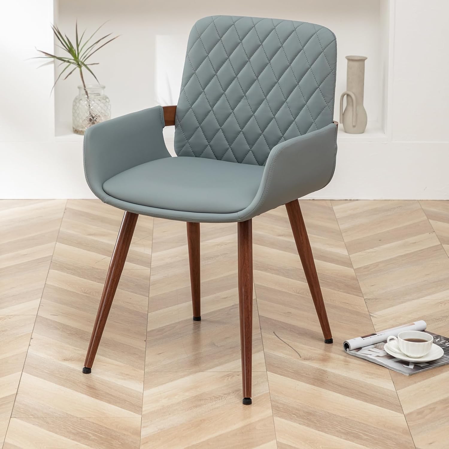 Blue Upholstered Dining Chairs with Metal Legs, Set of 2