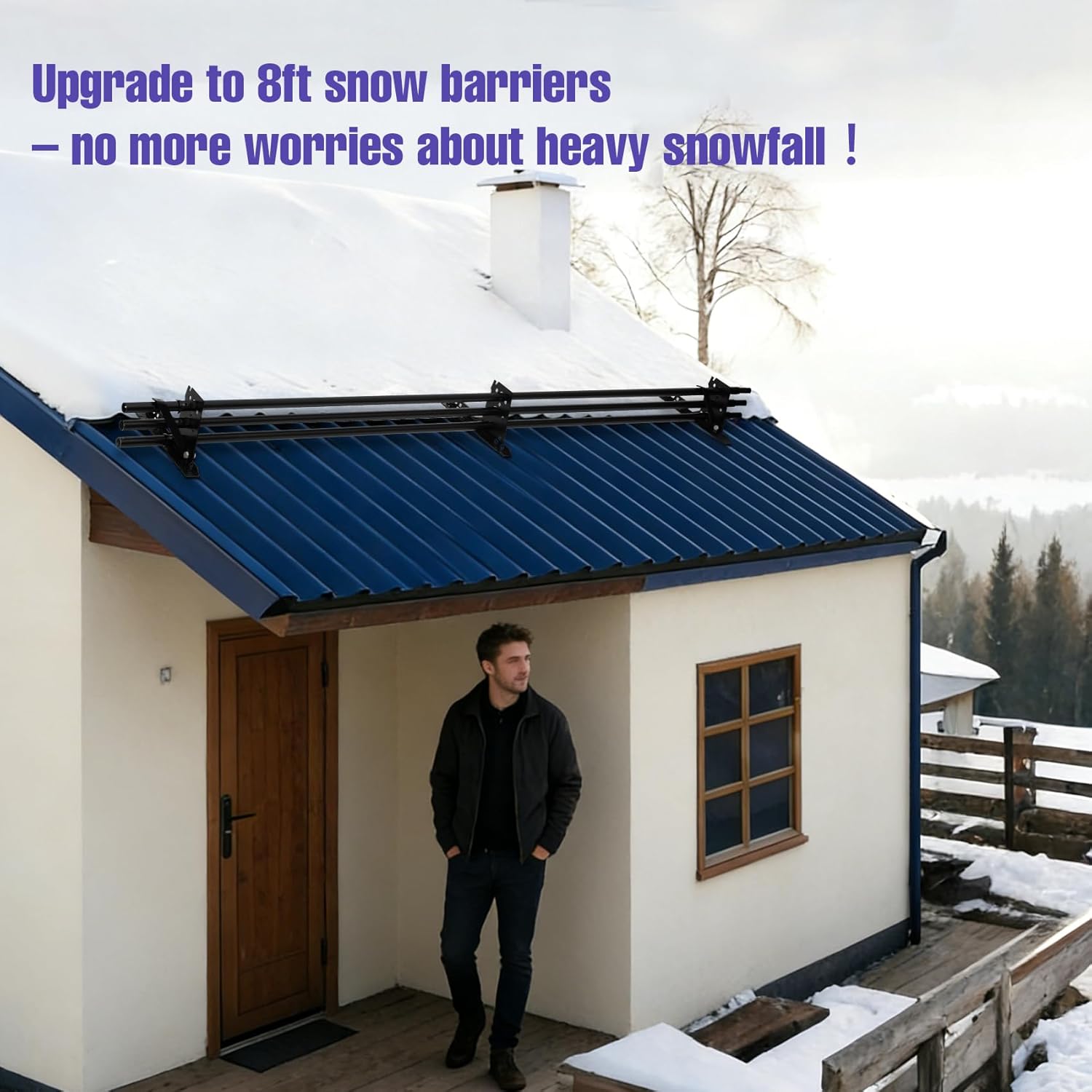 Snow Guard Railing 8ft - Metal Roof Ice Guards for Stopping Ice Slide, Extendable Heavy Duty Anti Avalanche,Easy Install Snow Retention System for Metal Roofs, Wood Roofs, Tile Roofs（Black）