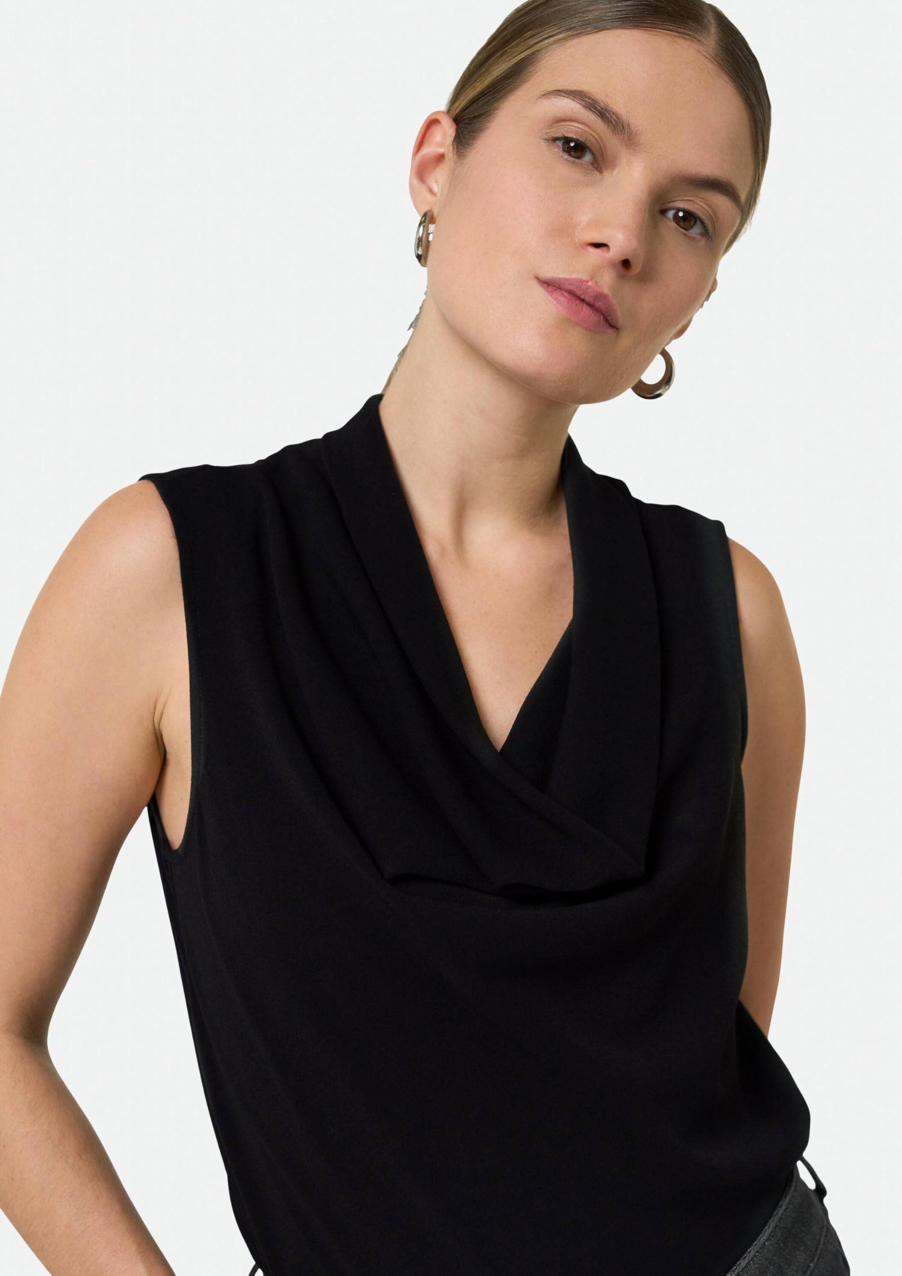 Comma Damen Top mit Wasserfallkragen T-Shirt