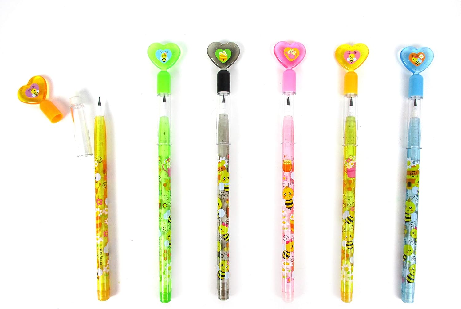 TINYMILLS 24 Pcs Bumble Bees Honeybees Multi Point Stackable Pencil with Eraser for Party Favors Baby Shower Goodie Bag Stuffers Classroom Rewards