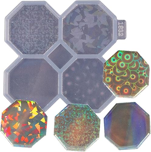 Molde de silicona holográfica con forma de octágono de 1.7 pulgadas, moldes de resina para agarre de teléfono, molde de enchufe de teléfono, molde
