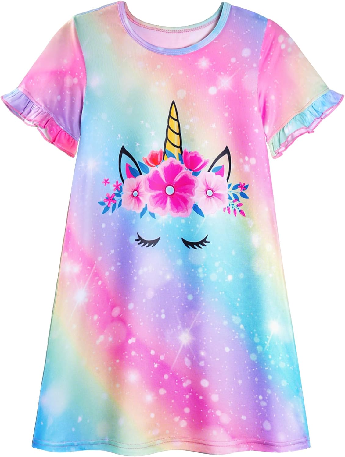 LQSZ Girls Nightgowns Kids Nightdress 3-10 Years Toddler Pajamas Fantasy Princess Sleepwear Short Sleeves Nightie