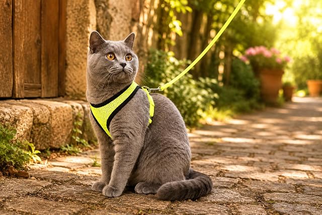 Foto 2 de 5 de arnes para Gatos - arnés Harms Amarillo para Gatitos con Correa - Nylon Transpirable Ajustable
