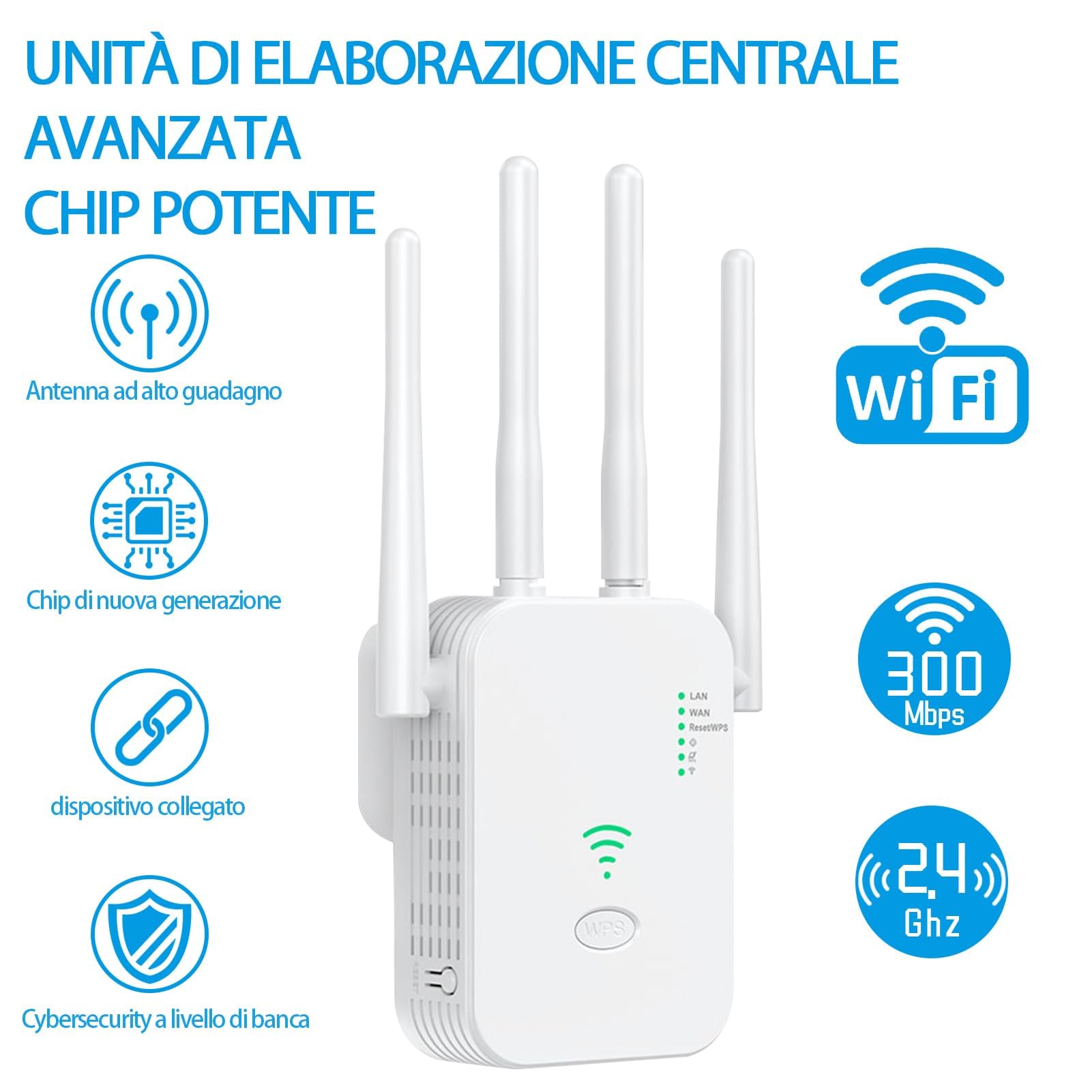 Ripetitore WiFi Potente 2024 - 6 Antenne, 300Mbps, 2.4GHz, Con Porta LAN, Compatibile Universale - Foto 8