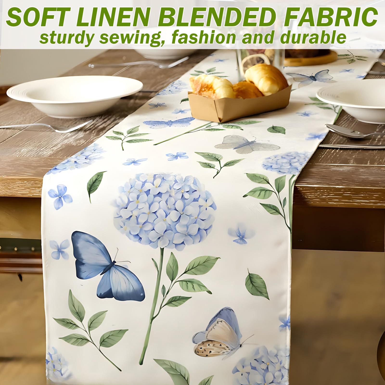 LHLZNB Summer Table Runner,table runners,30cm X 180cm Yellow Lemon Table Runners Farmhouse Rustic Holiday Runners Kitchen Dining Table Decoration for Indoor Outdoor (Blue Butterfly 4) - Image 3