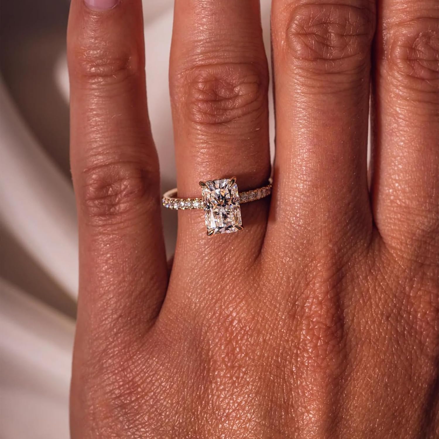 3CT 925 Sterling Silver Engagement Rings Radiant Cut AAAAA Cubic Zirconia CZ Wedding Promise Bands For Women Solitaire Simulated Diamond Silver/Gold Size 5-10