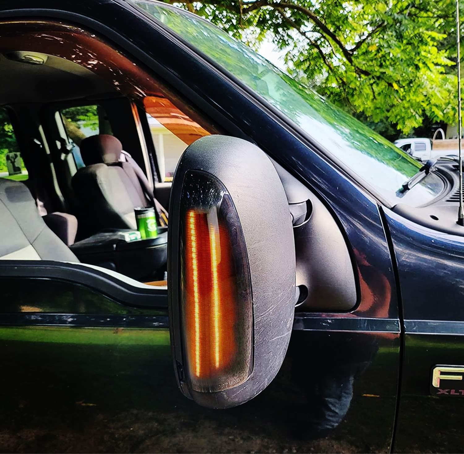 iJDMTOY Switchback LED Side Mirror Marker Lamps Compatible With 2003-2007 Ford F250 F350 Superduty, 2000-2005 Ford Excursion, (2) Smoked Lens, White LED Parking Light, Amber LED Turn Signal Light