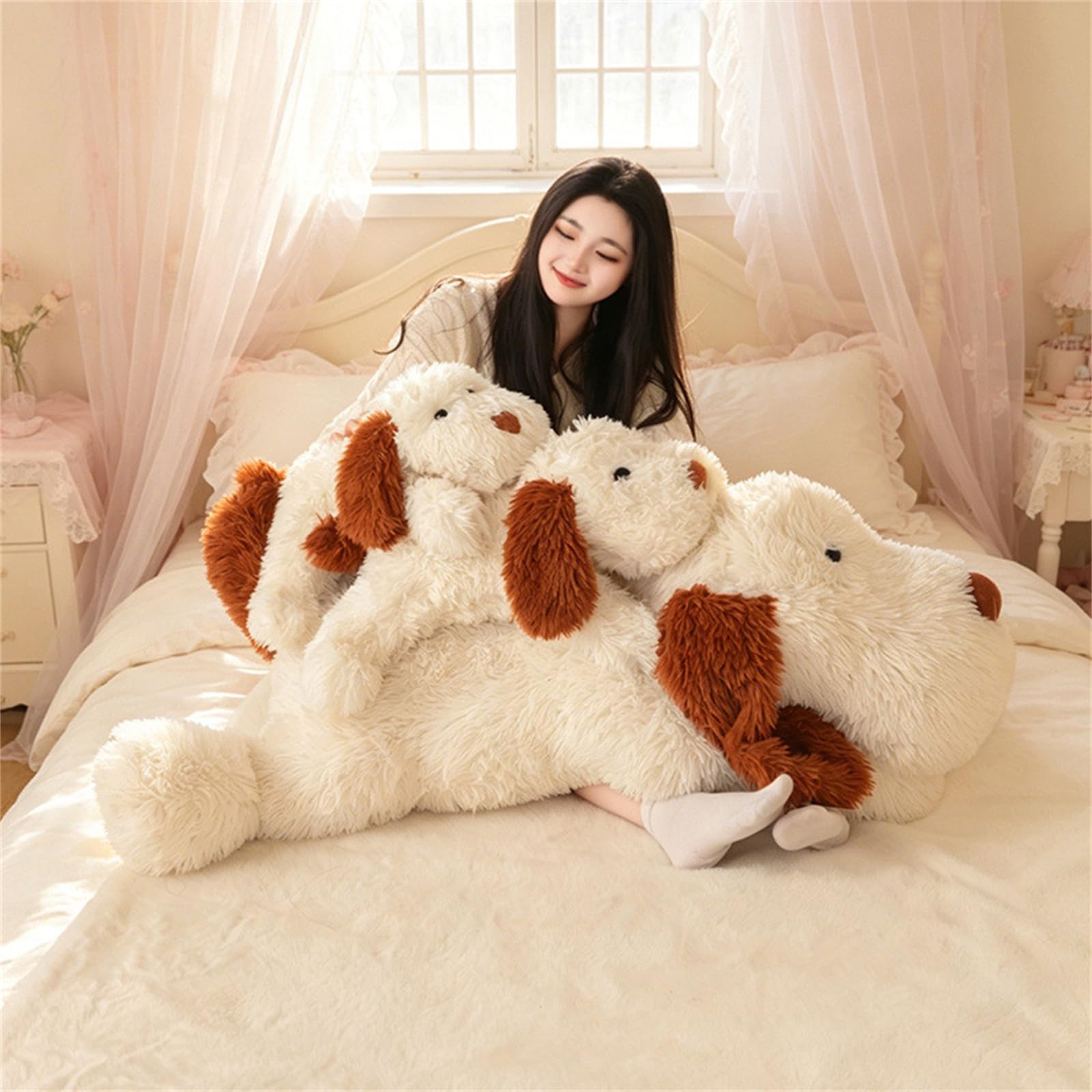 Kuscheltier Hund, Liegendes, Groß Hund Plüschtier Kissen, Flauschiges Stofftier für Kinder, Geschenke für Kinder und Erwachsene (120cm,Platschhund)
