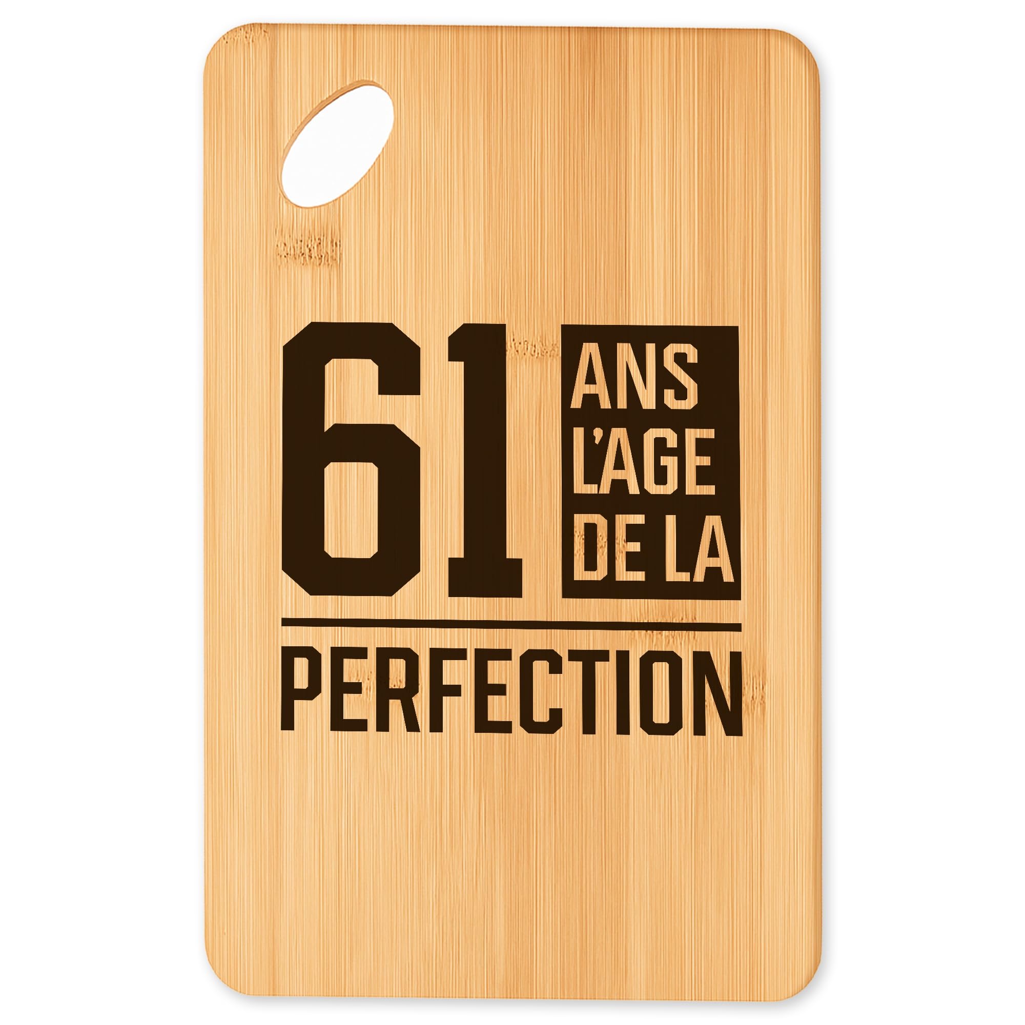 Planche à découper 61 ans : cadeau original en bambou pour anniversaire