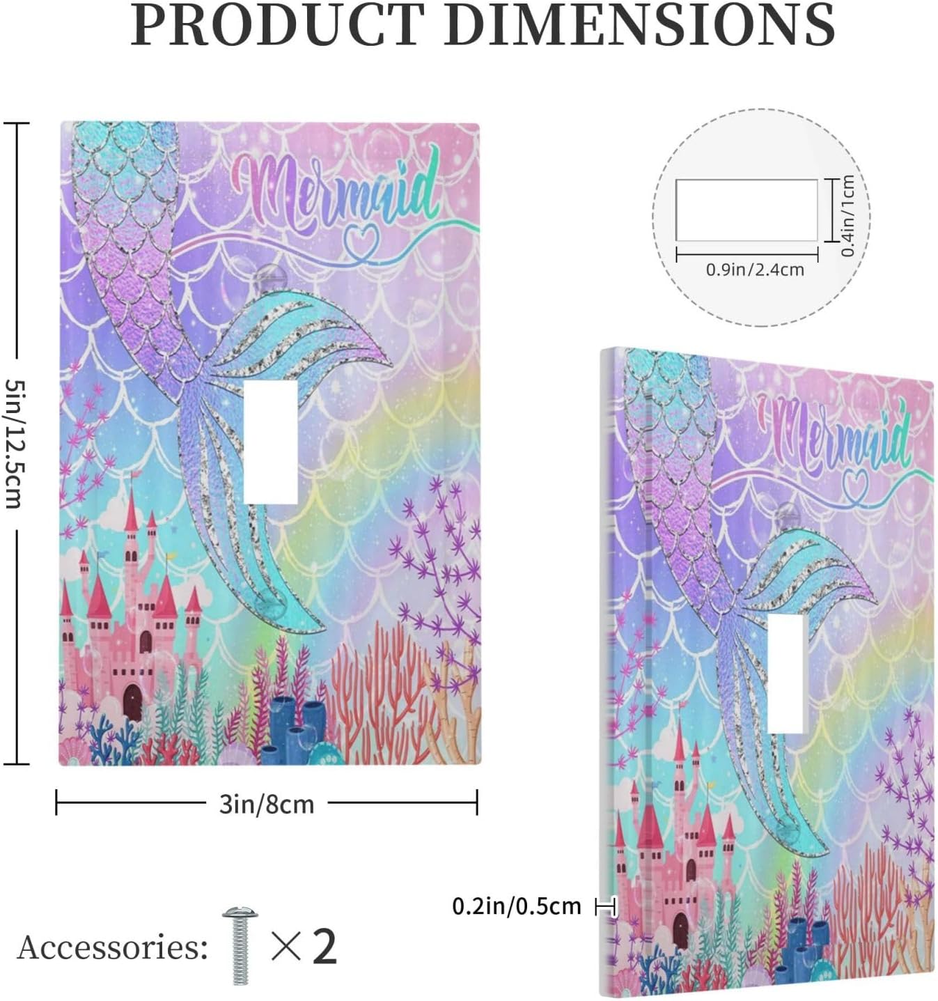 Silvery Glitter Cute Mermaid Tail Fantasy Castle 1 Gang Light Switch Covers Single Toggle Wall Plate Decorative Switchcover Electrical Switchplate for Kidroom Nursery Bedroom Kitchen Decor image 5