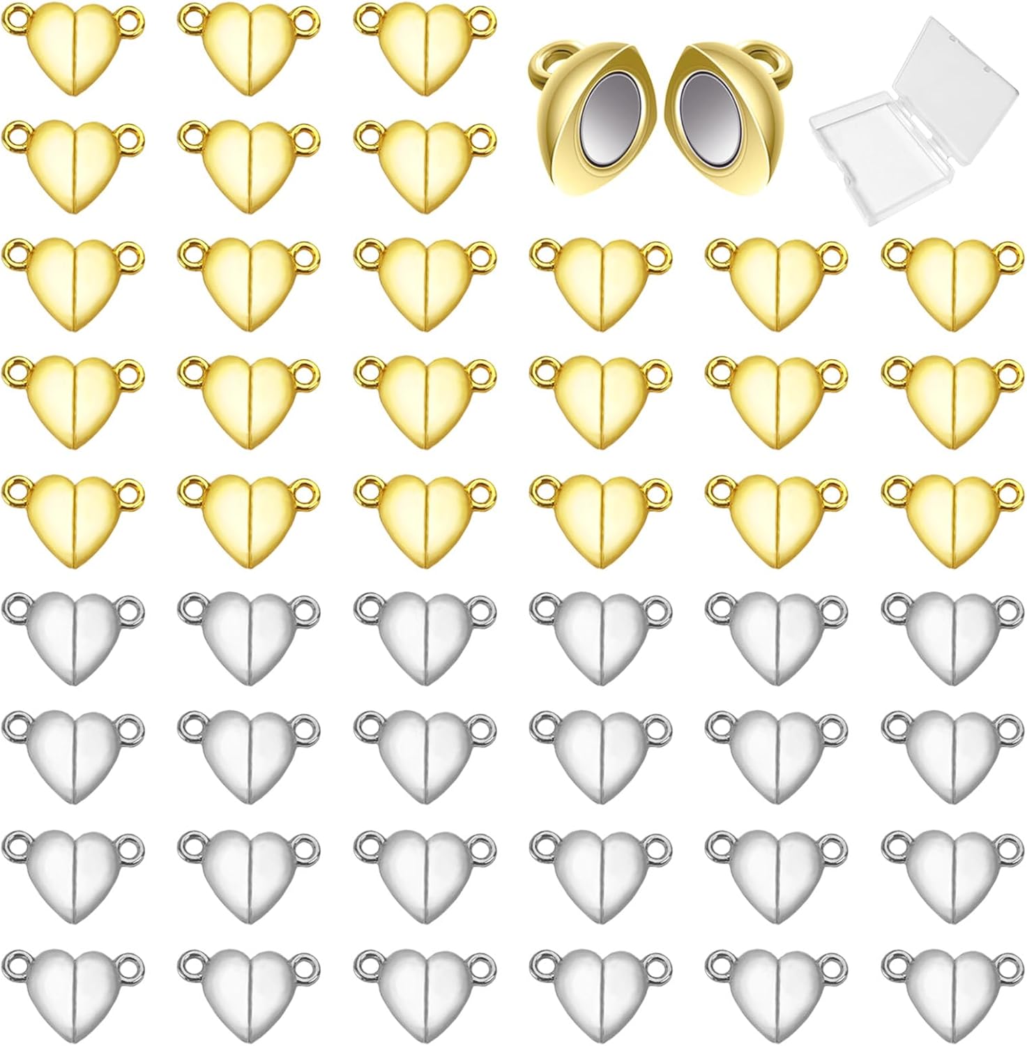 40 PCS Heart Shaped Metal Magnetic Clasps Accessories Gold Silver Color Love Buckle Pendant Necklace for Magnetic Breakaway Clasp for DIY Making Jewelry Accessories