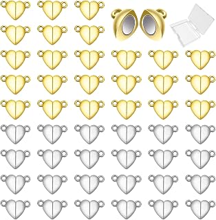 40 PCS Heart Shaped Metal Magnetic Clasps Accessories Gold Silver Color Love Buckle Pendant Necklace for Magnetic Breakaway Clasp for DIY Making Jewelry Accessories