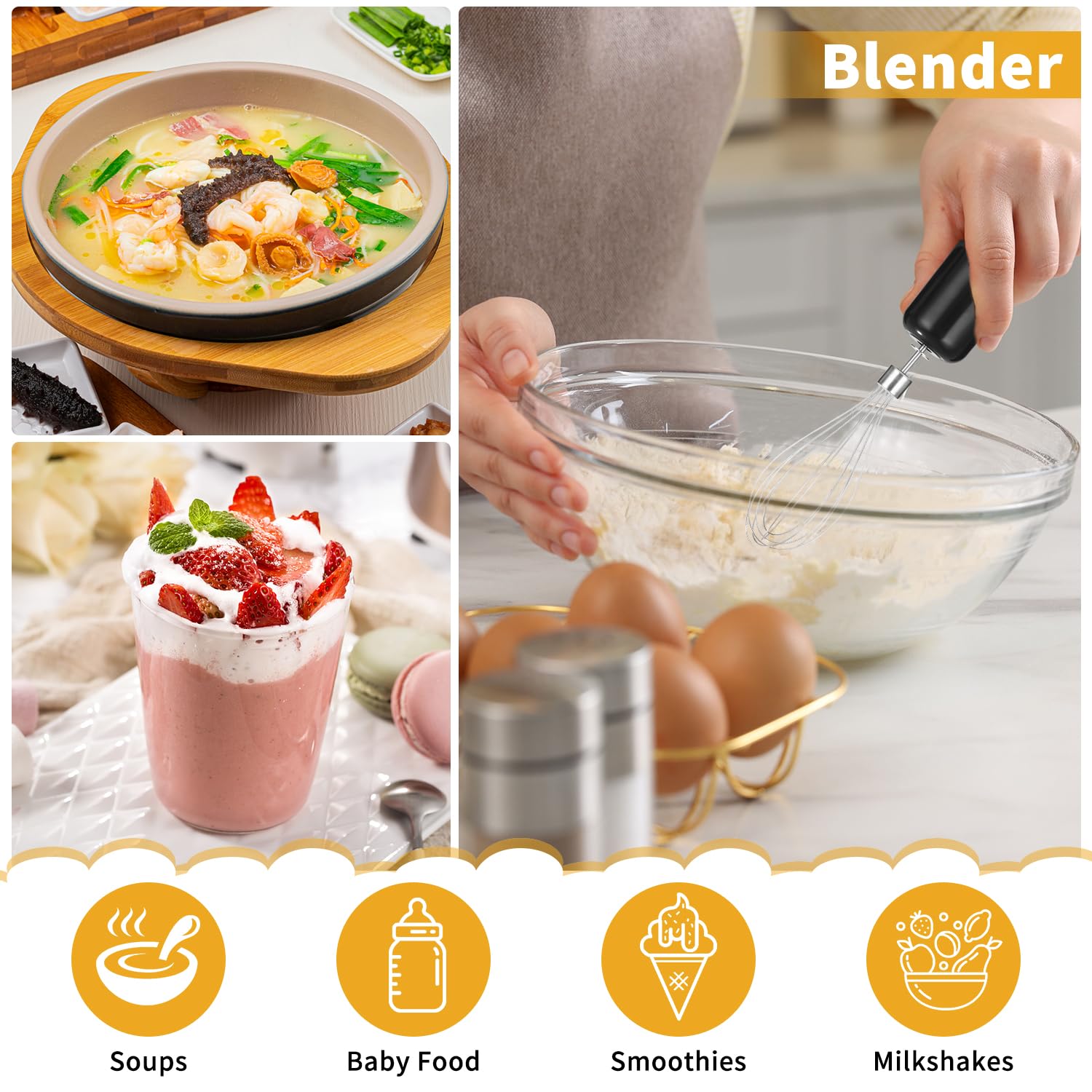 Mixeur Plongeant Inox 5 in 1 Mélangeur à Main Multifonction 1000W, 12 Vitesse Réglable, avec Fouet, Hachoir de 500ml et Verre Doseur 700 ml, Robot de Cuisine