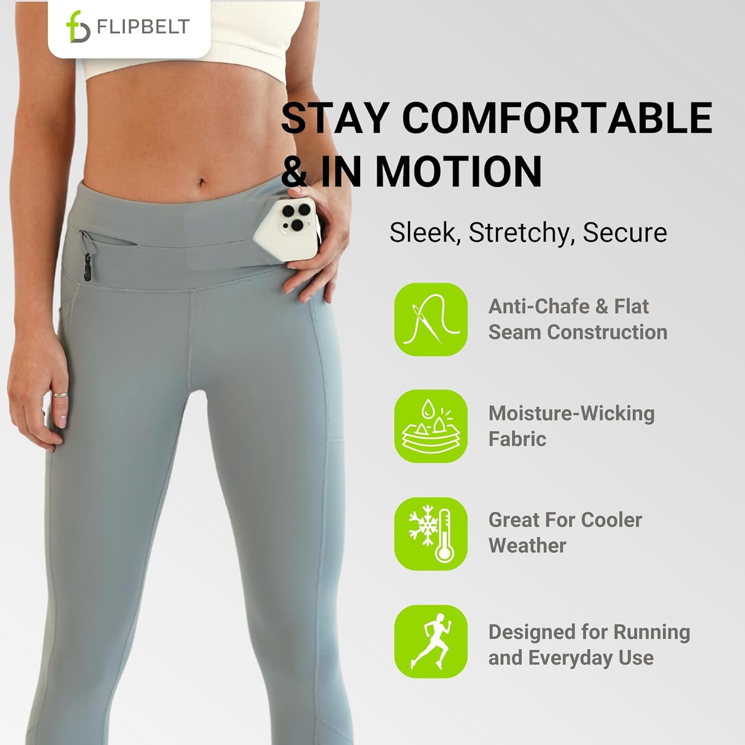 FlipBelt Womens Mid Rise Athletic Leggings - Image 4