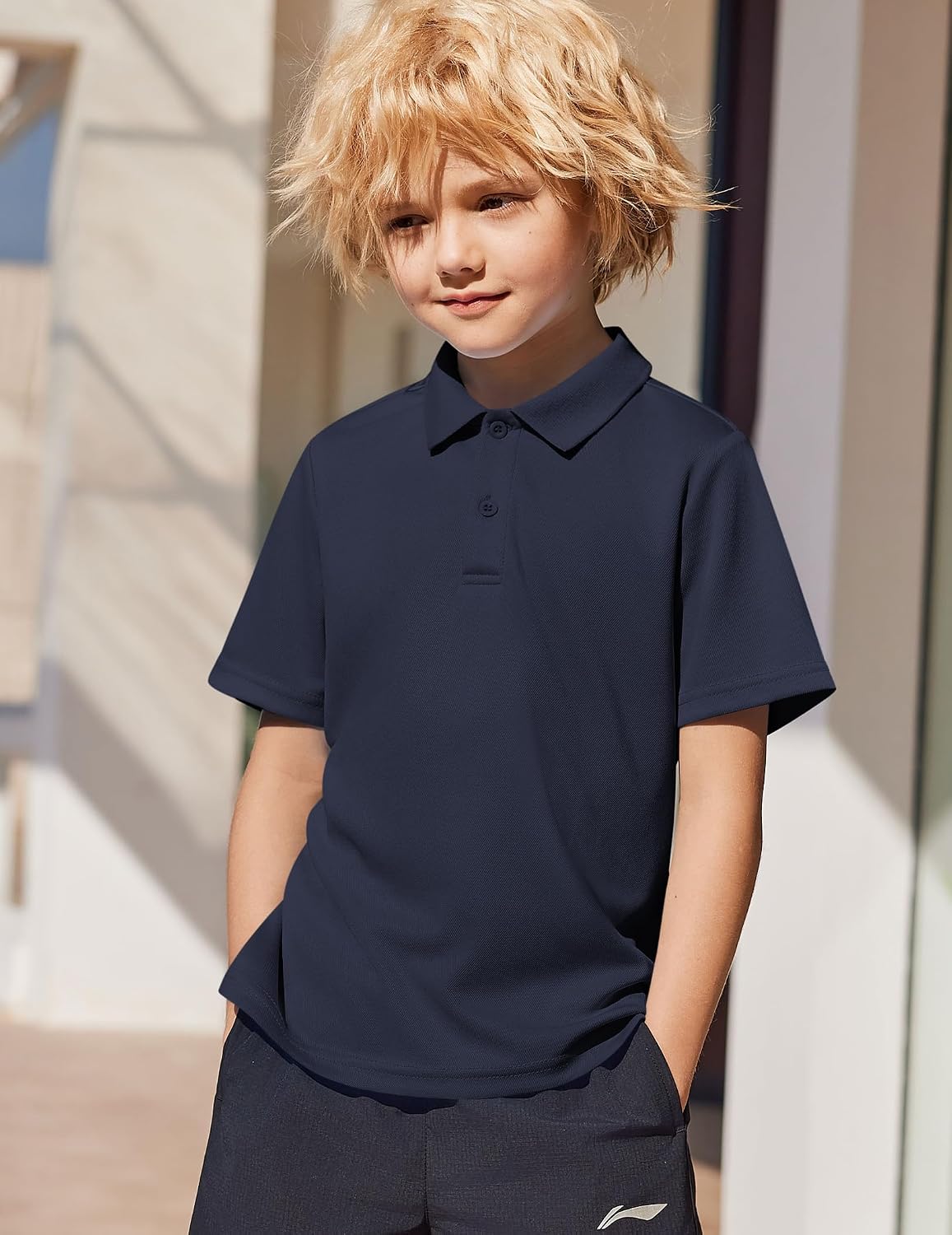 Arshiner Boys Performance Polo Shirt Golf Uniform Short Sleeve Active Casual Button Collared T Shirt Size 11-12, Midnight Blue