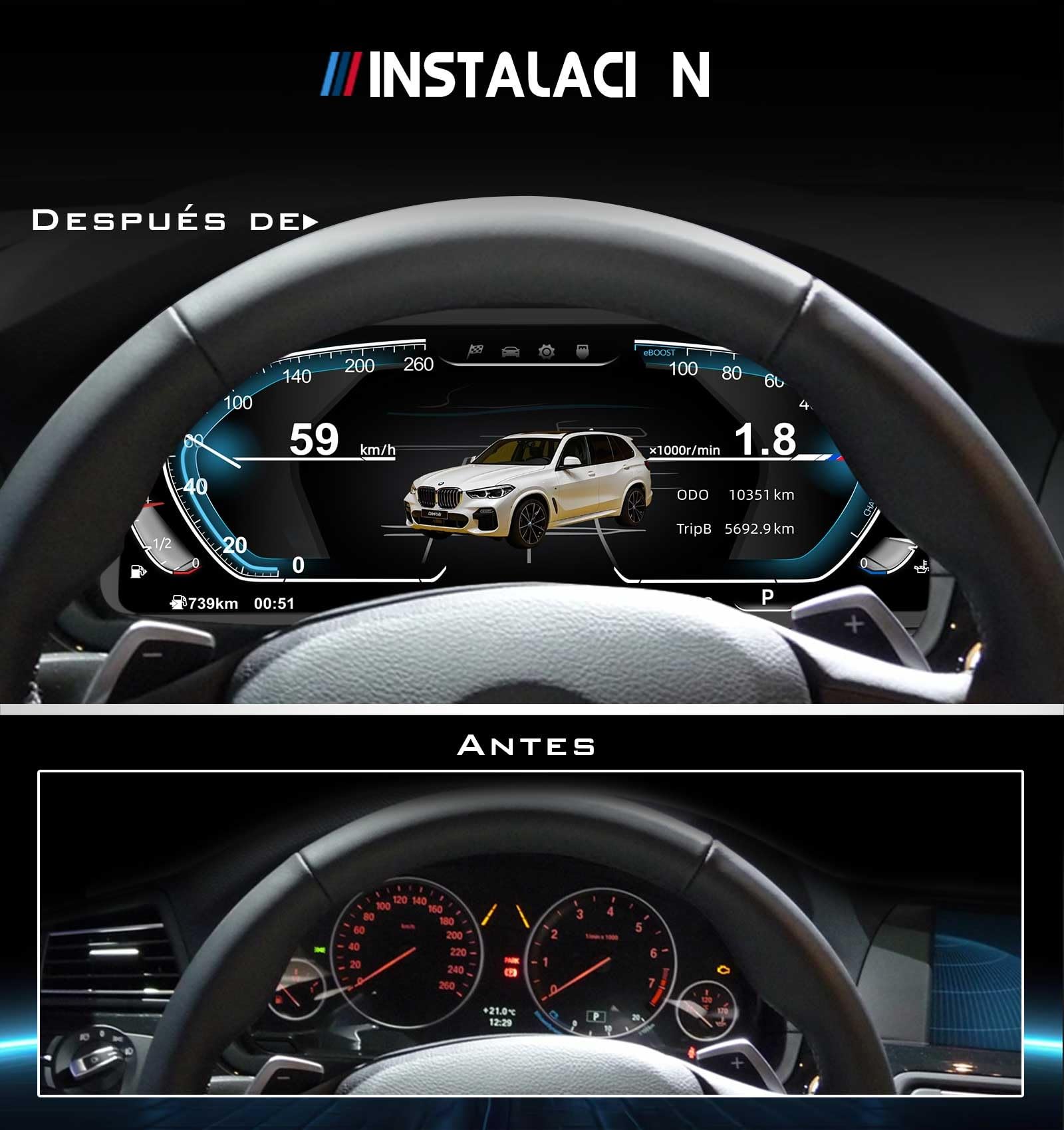 12,3" Cuadro de Instrumentos Digital LCD para BMW Serie 5 F07 F10 F11 F18, Serie 6 F06 F12 F13, Serie 7 F01 F02 F03, X3 F25, X4 F26, X5 F15, X6 F16, Panel de Instrumentos Digital 4-Core, Plug & Play