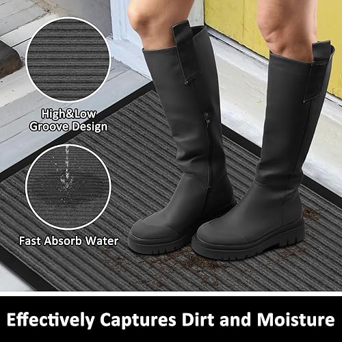 Miniatura 3 de Neiza Paquete de 2 tapetes para puerta delantera, interiores y exteriores, 30 x 17 pulgadas, tapetes de bienvenida de perfil bajo para raspaduras de