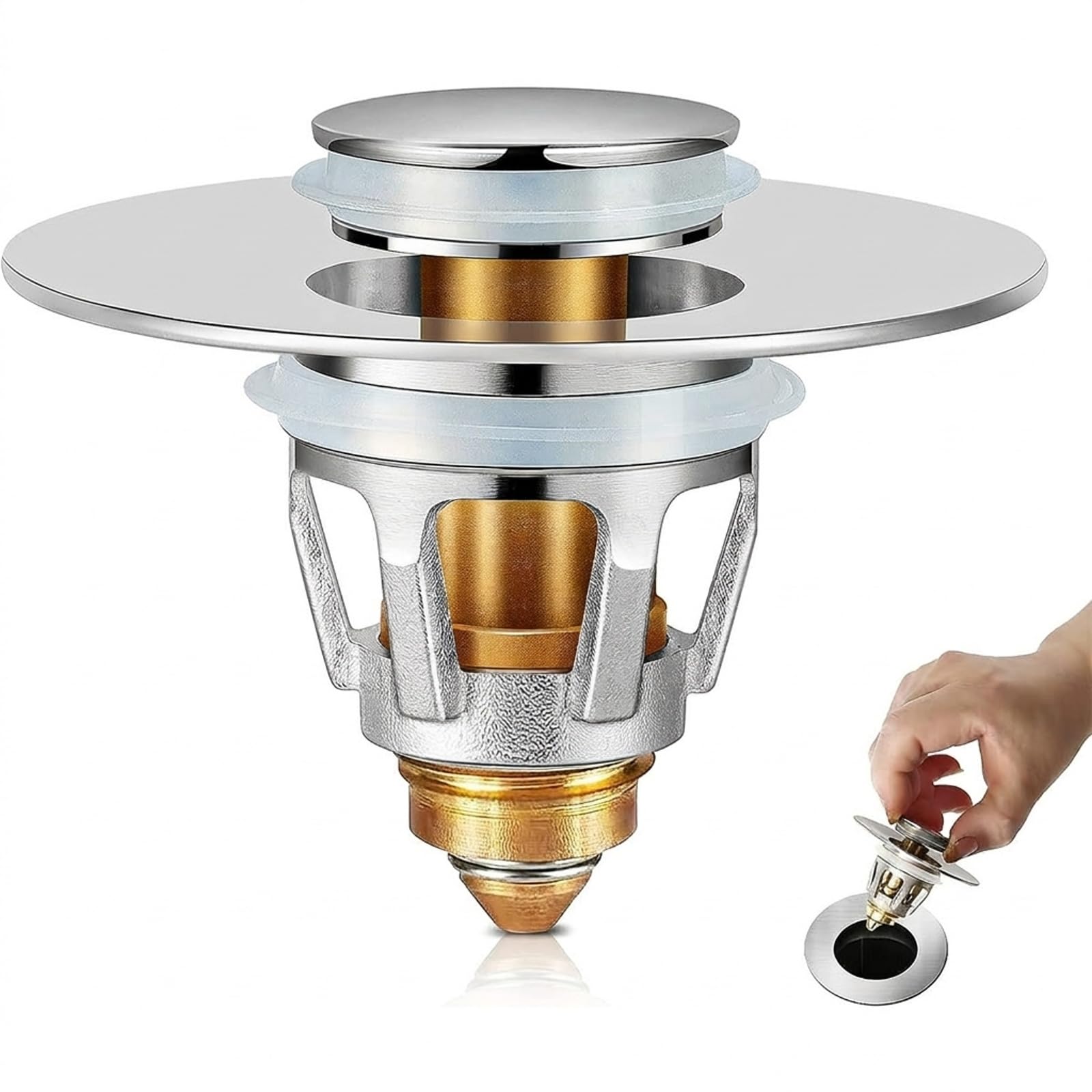 Bouchon d'évier universel pop-up pour lavabo salle de bain et vasque avec joints