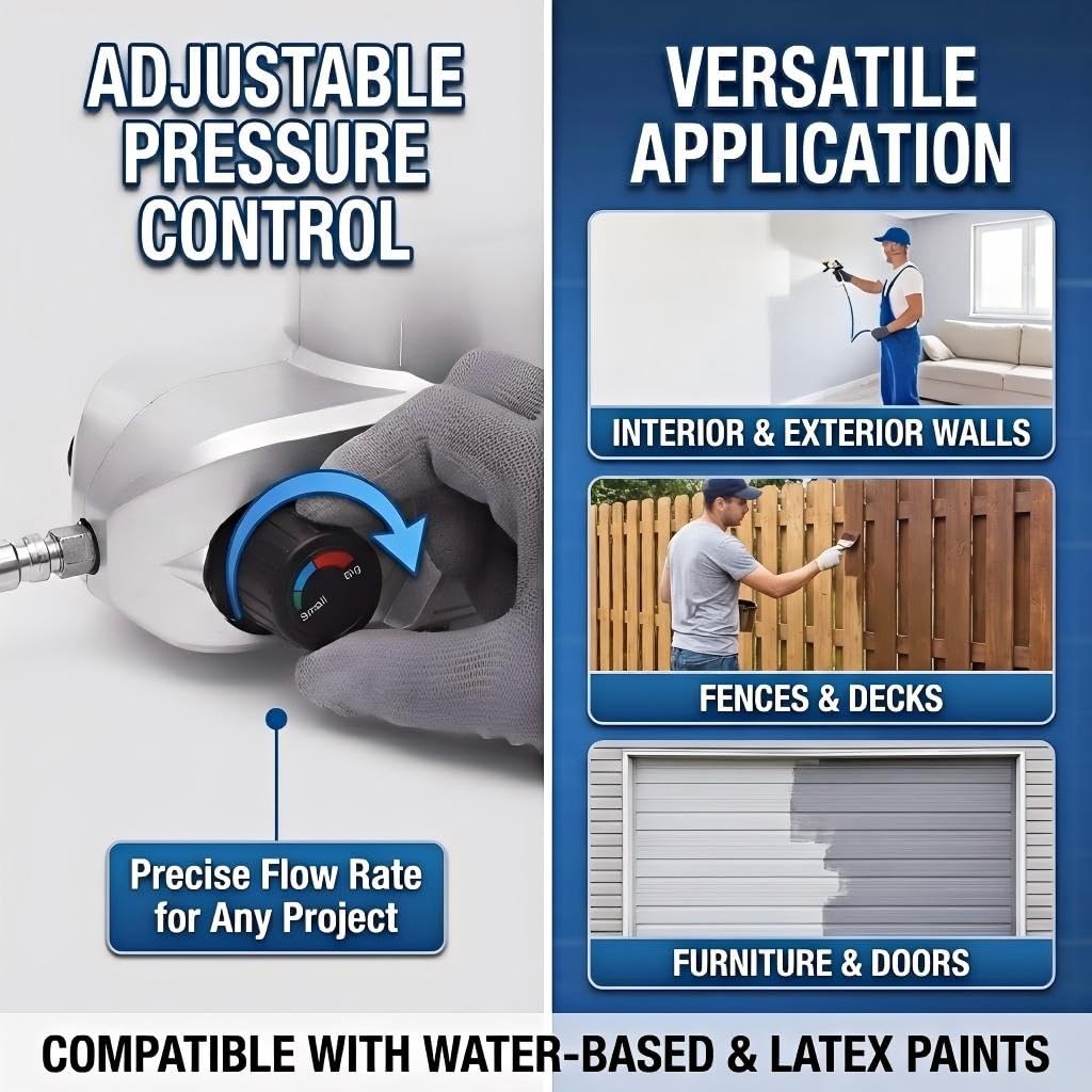 Pulverizador de pintura sin aire de alta presión, 1600 W, 120 MPa, pulverizador eléctrico con manguera de 16.4 pies y tolva de 0.66 galones, pulverizador de pintura de látex a base de agua para