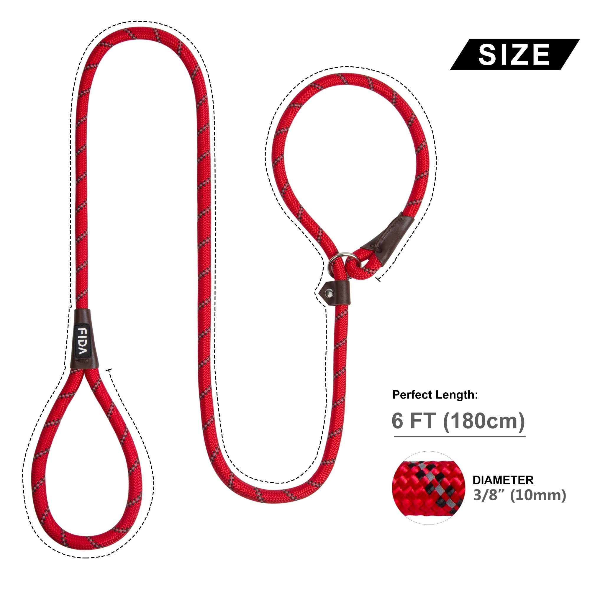 Fida Slip Lead for Dogs, Red, Small (1.0cm x 1.8m) - Image 4