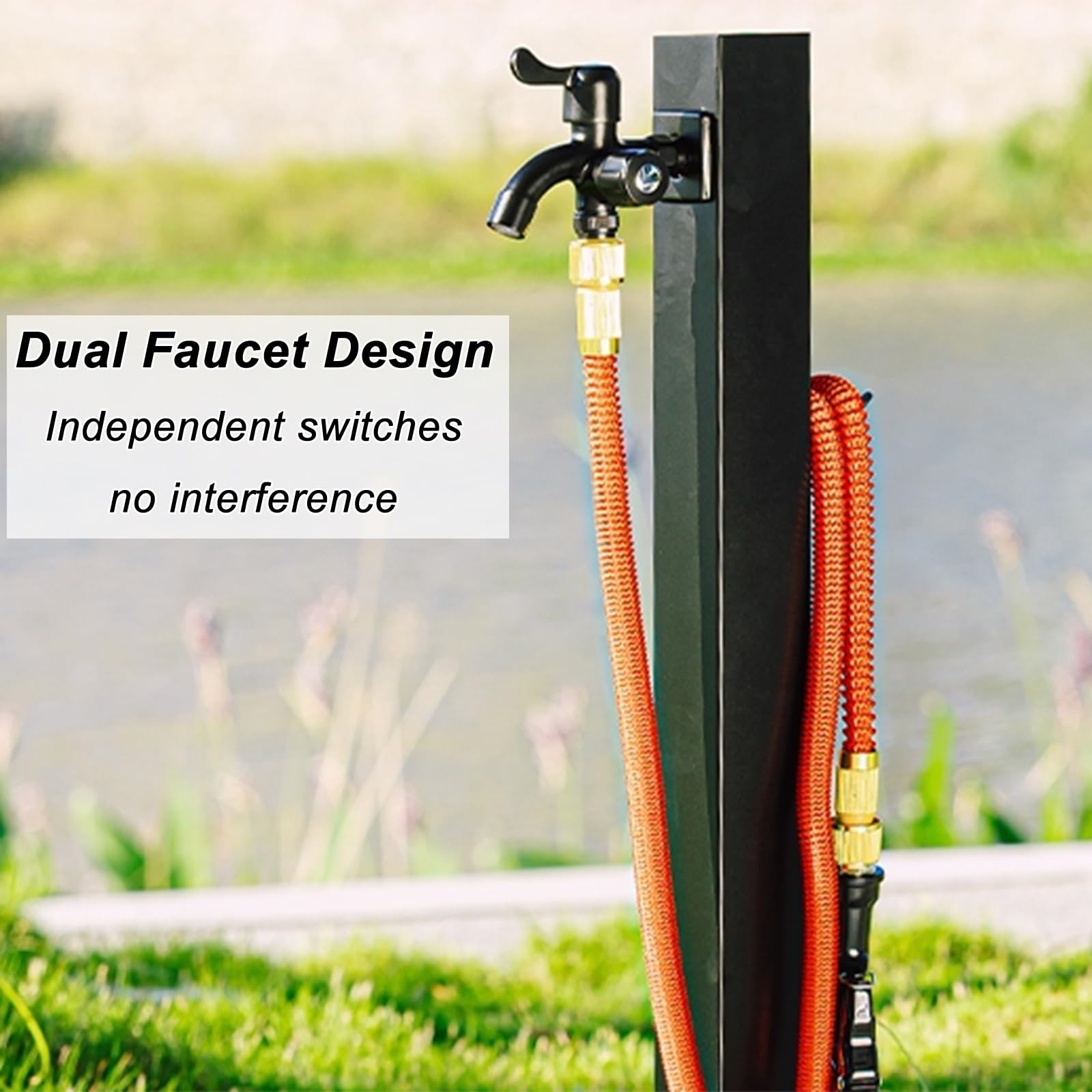 Moderne Colonne Jardin, Acier Inoxydable Colonne D'eau Verticale Antigel avec Robinets pour Cour, Ferme, Noir(60cm/24in)
