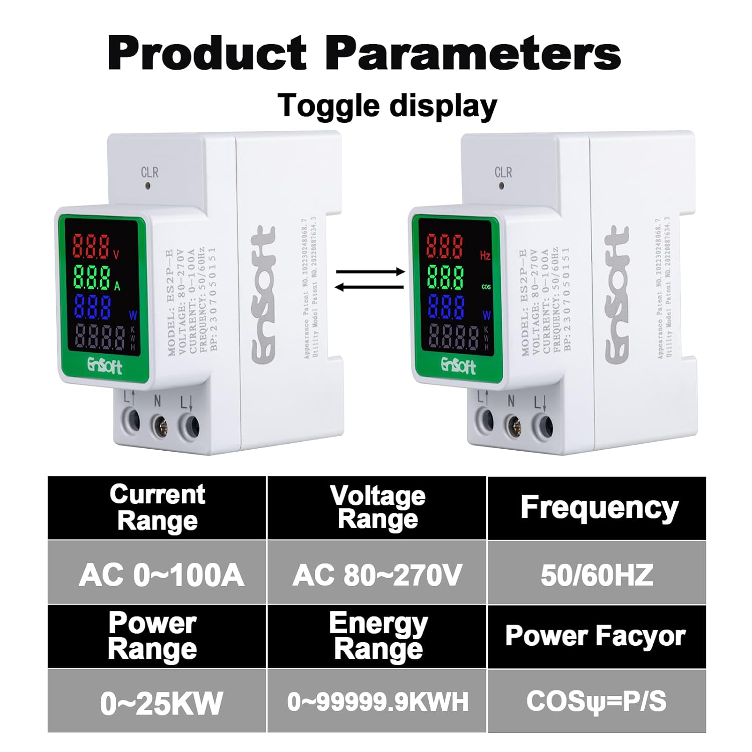 AC Digital Energy Meter,AC 80-270V 100A Ampermeter Voltmeter Ammeter Voltage Tester Amps Watt Kwh Frequency Power Factor Meter Multimeter (Built-in CT) - Image 3