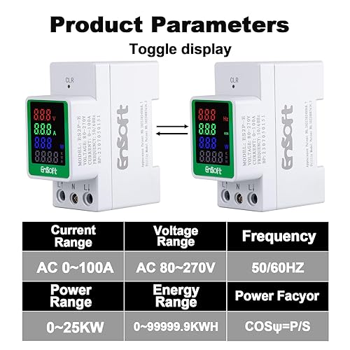 Miniatura 3 de Medidor de energía digital de CA, CA 80-270V 100A Amperímetro Voltímetro Amperímetro Amperímetro Probador de Voltaje Amps Watt Kwh Frecuencia Factor